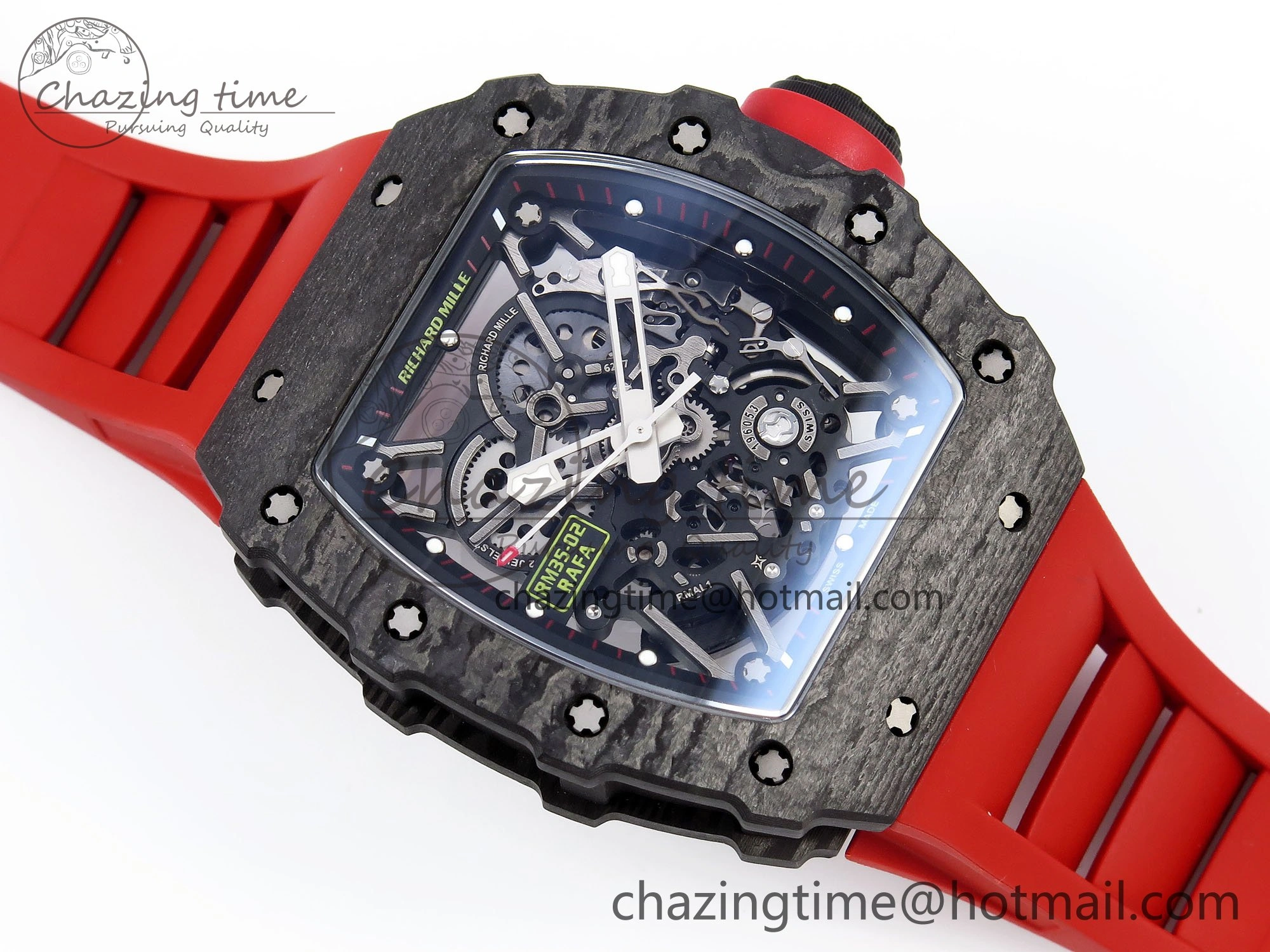 Sophisticated RM035 Black Carbon SONIC Best Edition Skeleton Dial on Red Rubber Strap Clone RMUL 9306