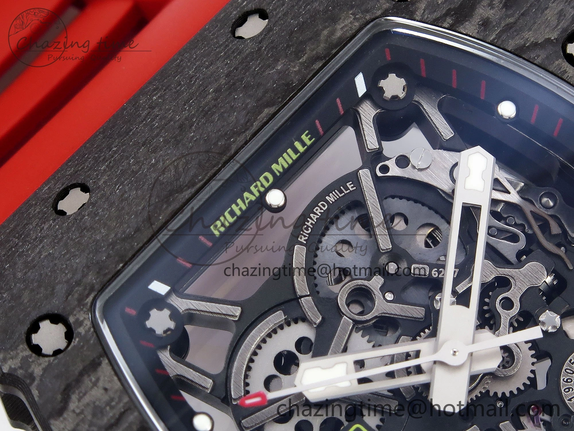 Sophisticated RM035 Black Carbon SONIC Best Edition Skeleton Dial on Red Rubber Strap Clone RMUL 9306