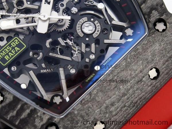 Sophisticated RM035 Black Carbon SONIC Best Edition Skeleton Dial on Red Rubber Strap Clone RMUL 9306