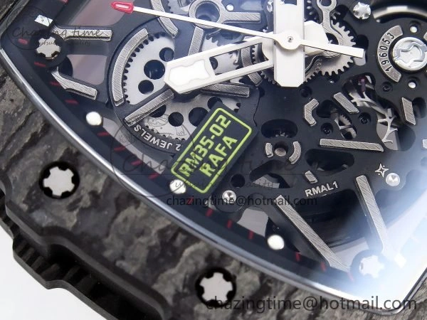Sophisticated RM035 Black Carbon SONIC Best Edition Skeleton Dial on Red Rubber Strap Clone RMUL 9306