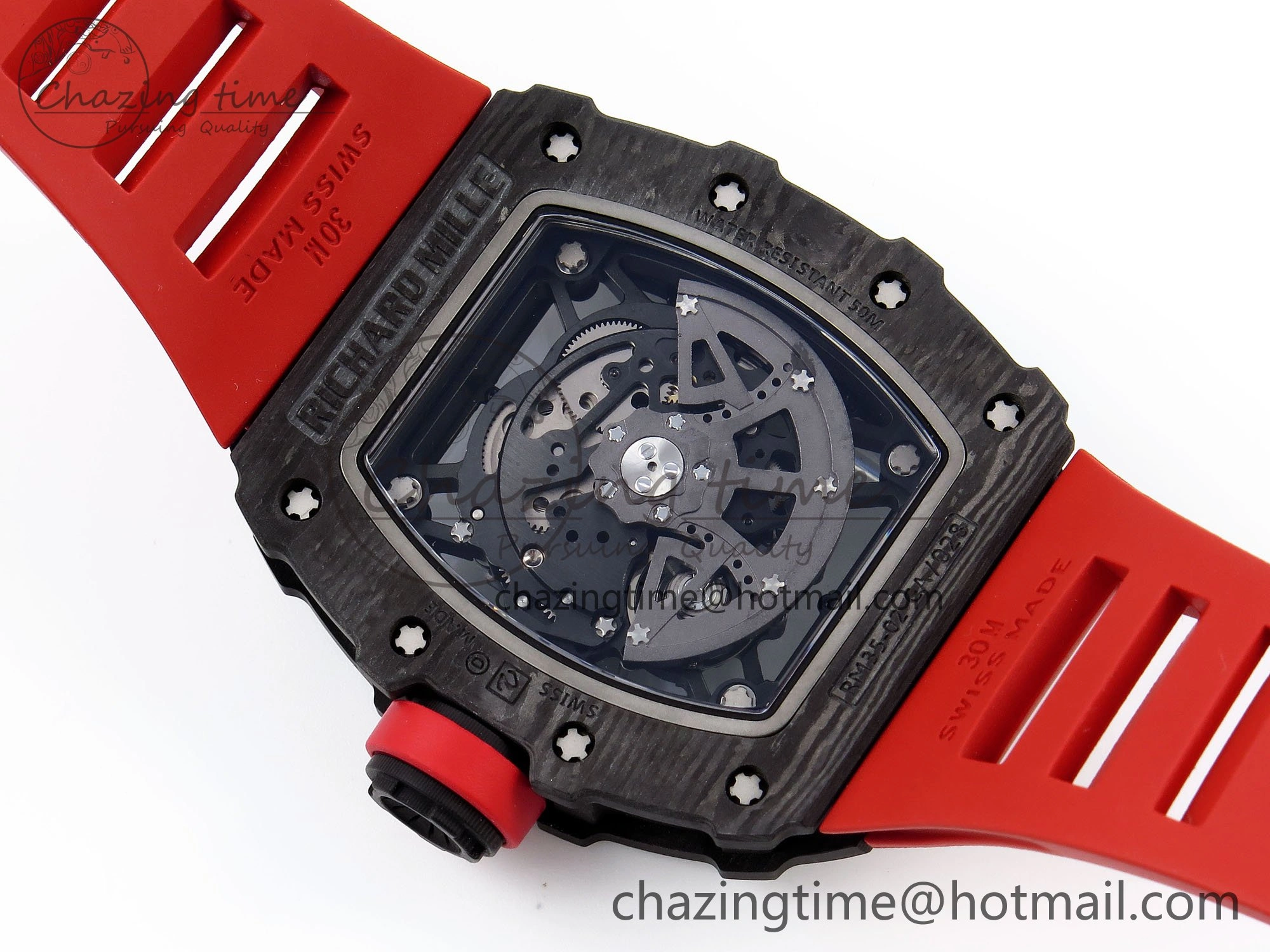 Sophisticated RM035 Black Carbon SONIC Best Edition Skeleton Dial on Red Rubber Strap Clone RMUL 9306