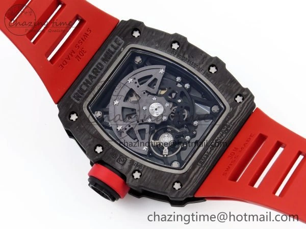 Sophisticated RM035 Black Carbon SONIC Best Edition Skeleton Dial on Red Rubber Strap Clone RMUL 9306