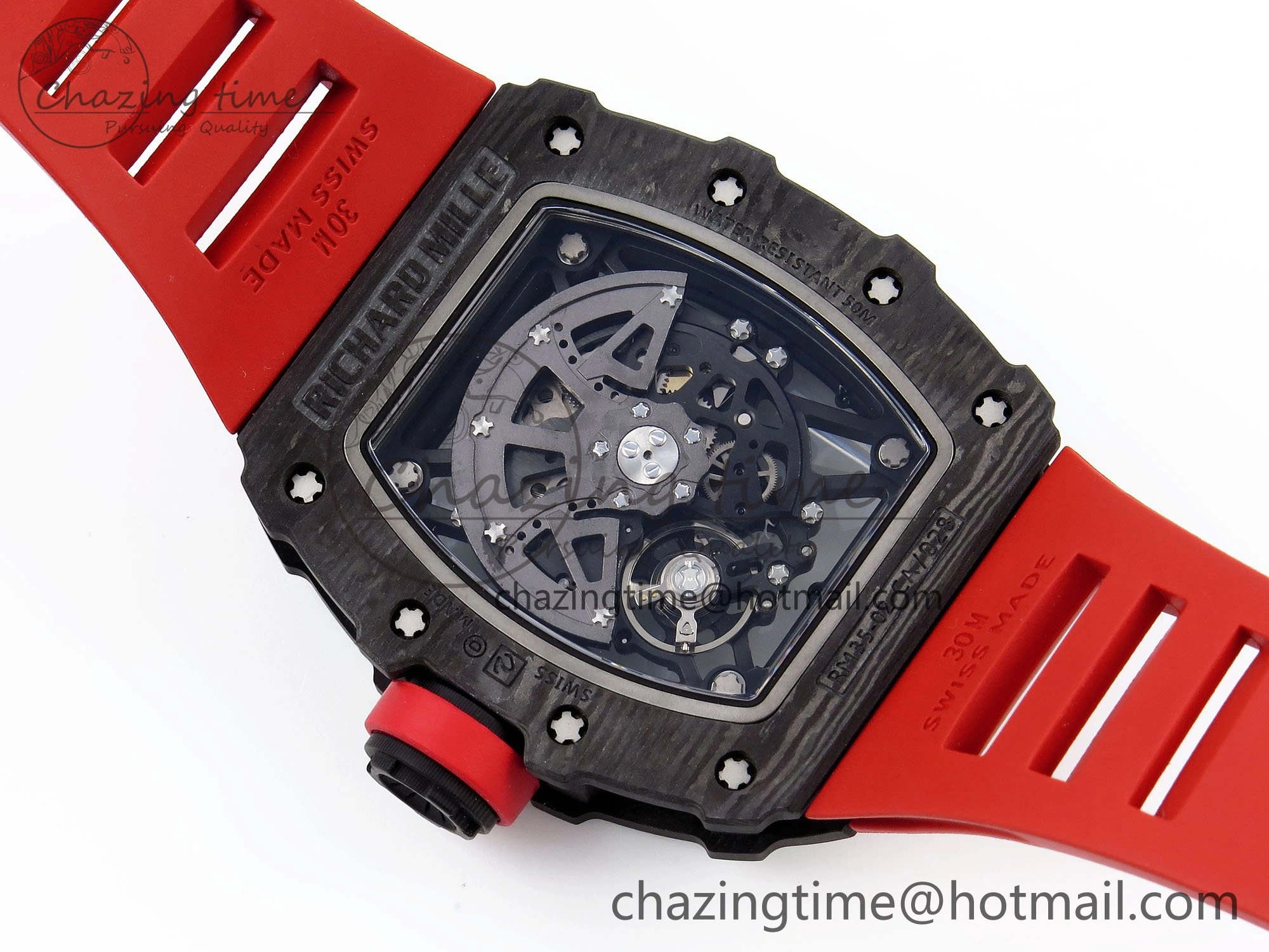 Sophisticated RM035 Black Carbon SONIC Best Edition Skeleton Dial on Red Rubber Strap Clone RMUL 9306