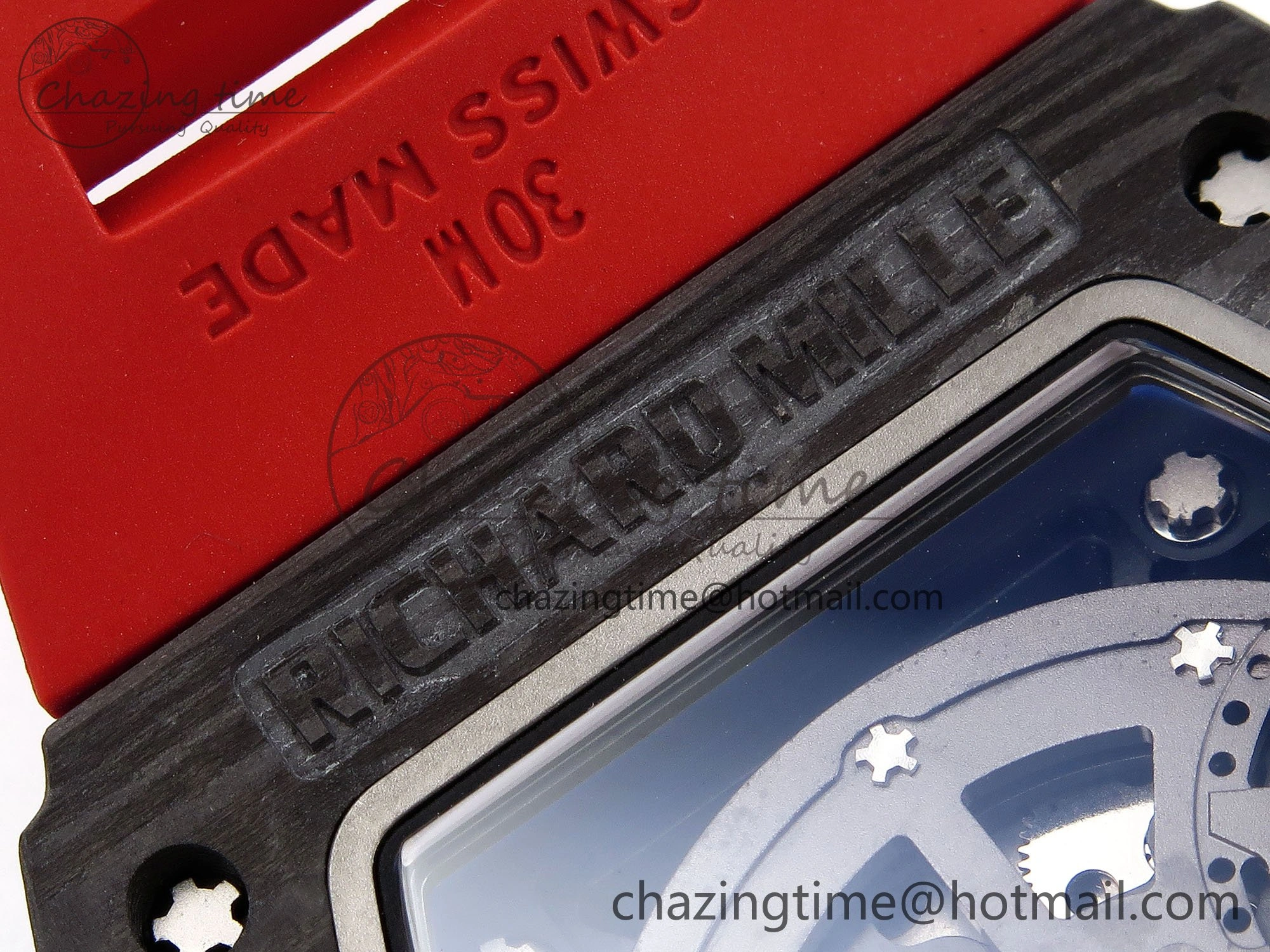 Sophisticated RM035 Black Carbon SONIC Best Edition Skeleton Dial on Red Rubber Strap Clone RMUL 9306