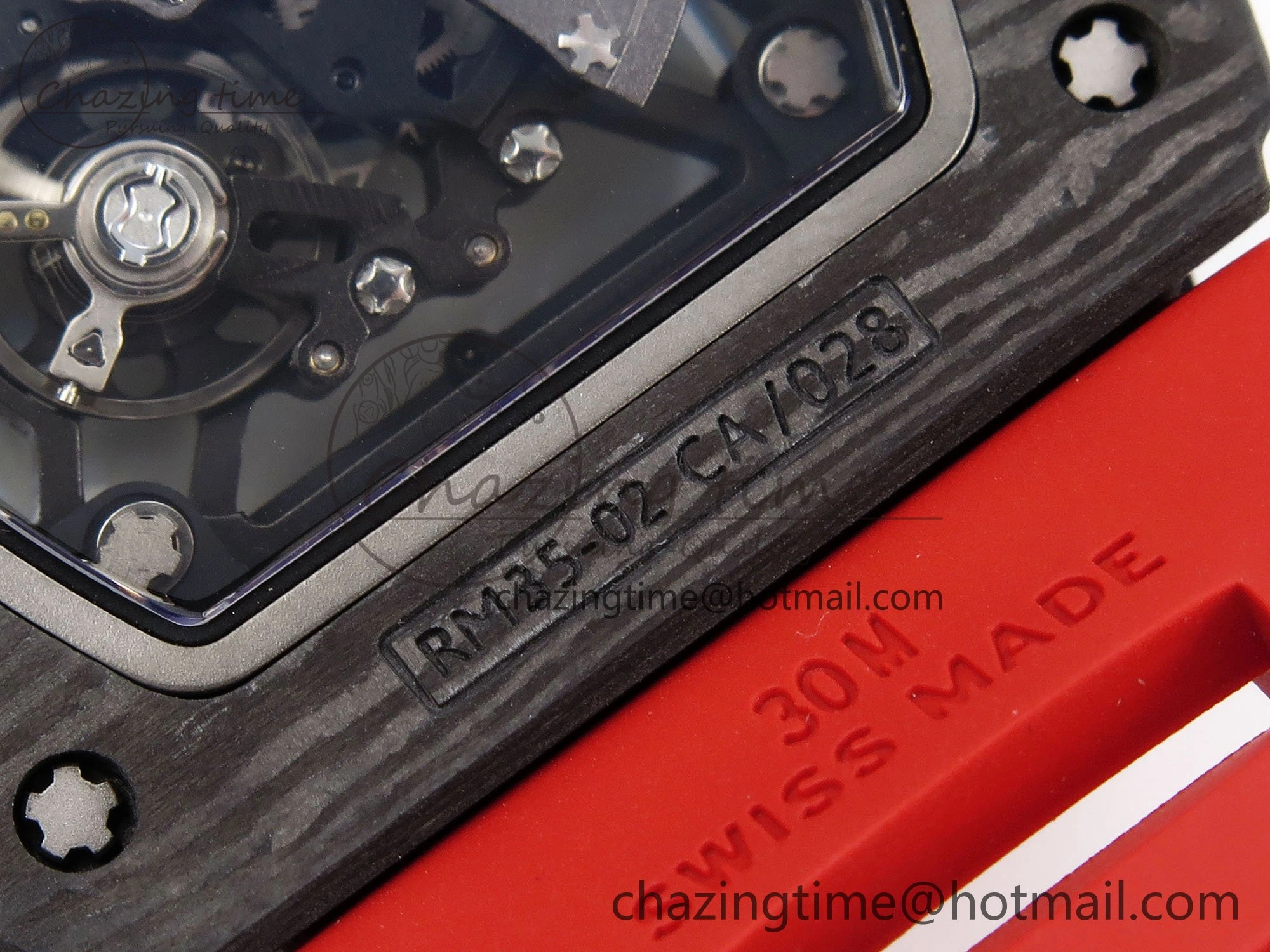 Sophisticated RM035 Black Carbon SONIC Best Edition Skeleton Dial on Red Rubber Strap Clone RMUL 9306
