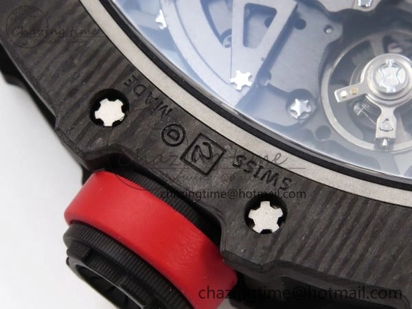 Sophisticated RM035 Black Carbon SONIC Best Edition Skeleton Dial on Red Rubber Strap Clone RMUL 9306
