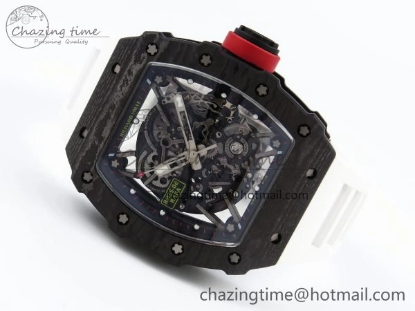 TimelessDesign RM035 Black Carbon SONIC Best Edition Skeleton Dial on White Rubber Strap Clone RMUL 9305