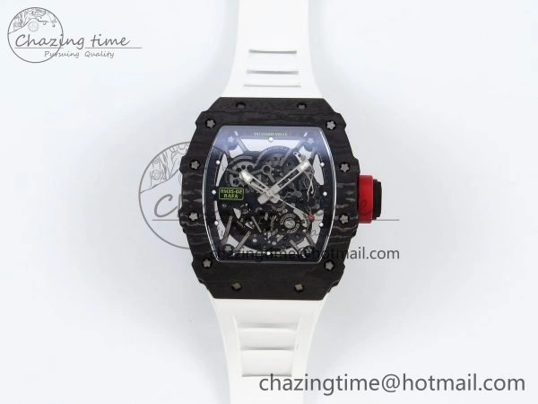 TimelessDesign RM035 Black Carbon SONIC Best Edition Skeleton Dial on White Rubber Strap Clone RMUL 9305