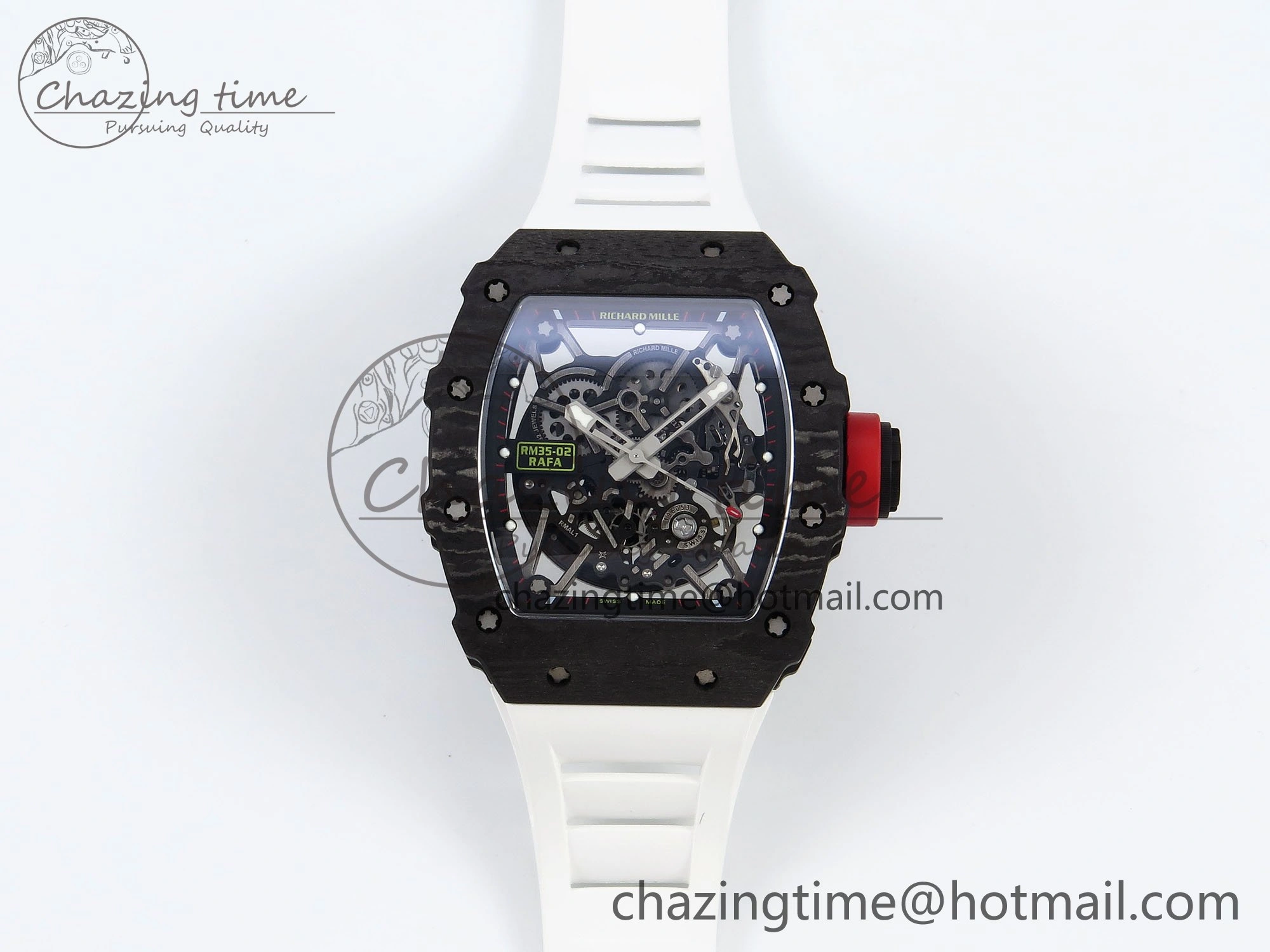 TimelessDesign RM035 Black Carbon SONIC Best Edition Skeleton Dial on White Rubber Strap Clone RMUL 9305