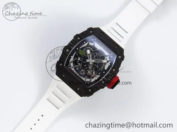 TimelessDesign RM035 Black Carbon SONIC Best Edition Skeleton Dial on White Rubber Strap Clone RMUL 9305