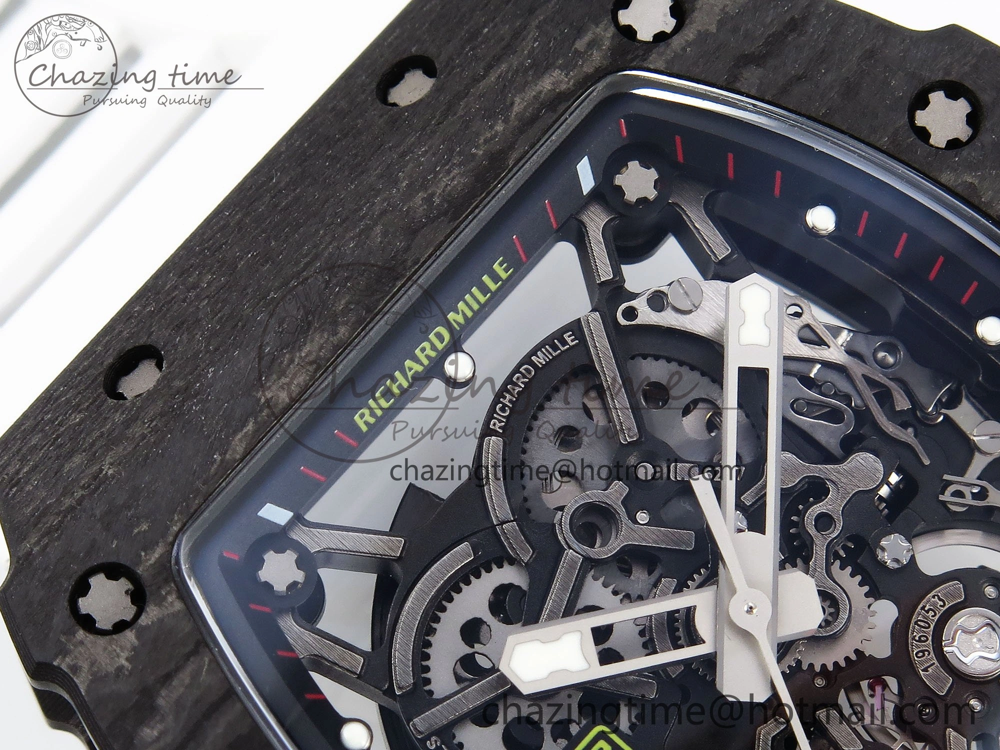 TimelessDesign RM035 Black Carbon SONIC Best Edition Skeleton Dial on White Rubber Strap Clone RMUL 9305