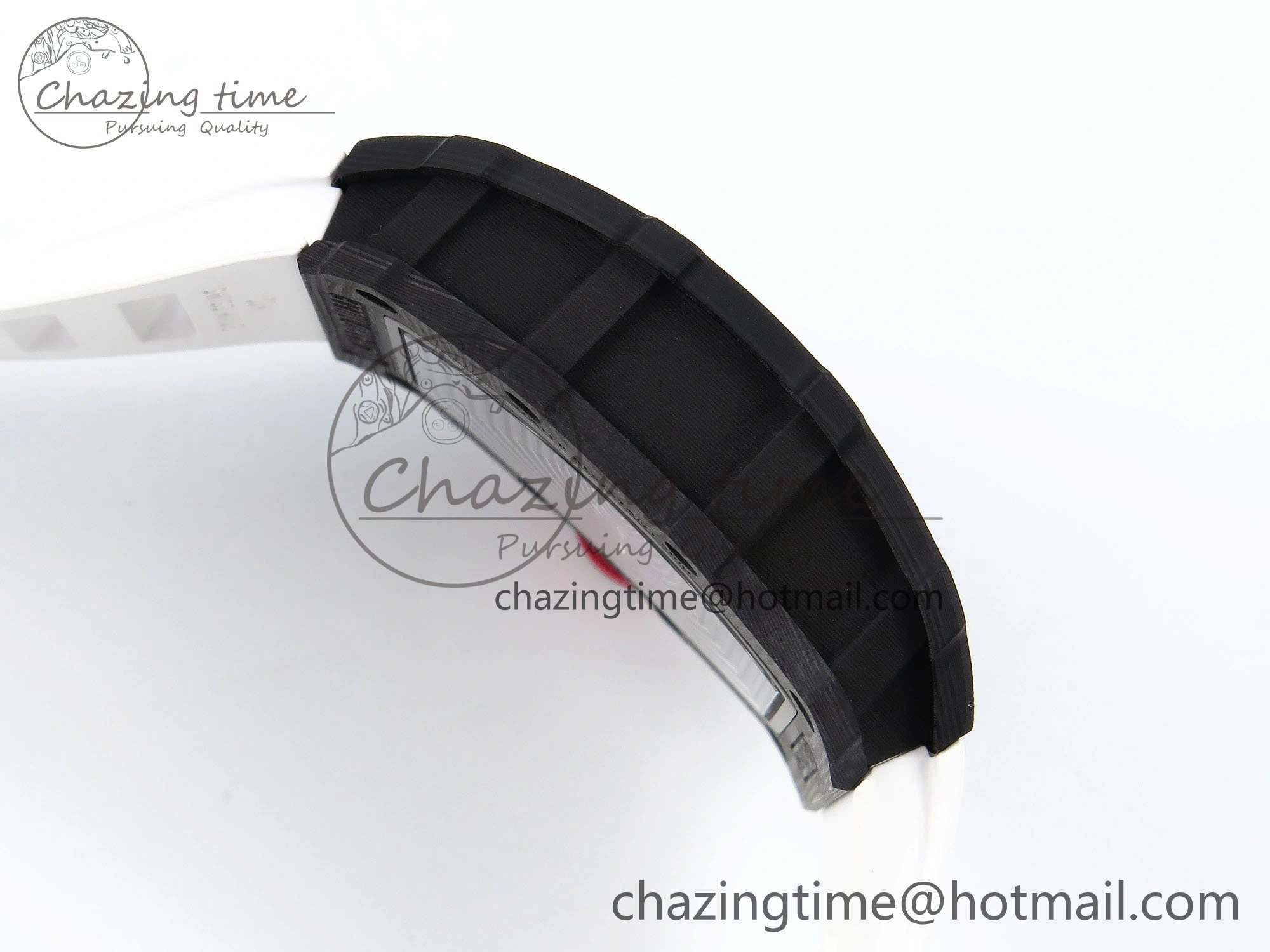 TimelessDesign RM035 Black Carbon SONIC Best Edition Skeleton Dial on White Rubber Strap Clone RMUL 9305