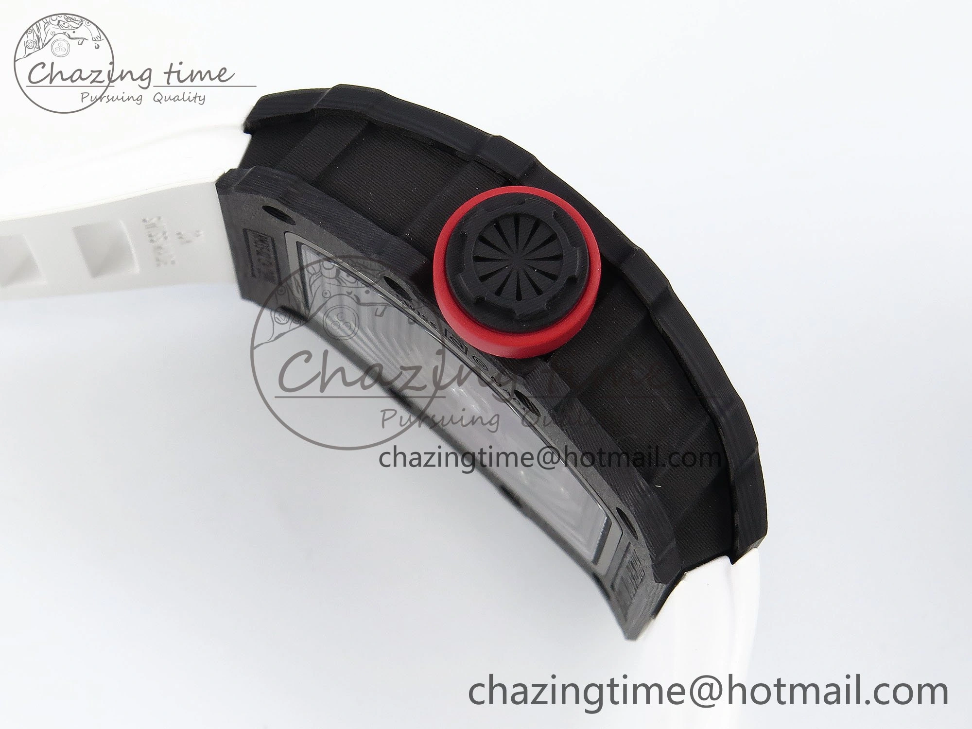 TimelessDesign RM035 Black Carbon SONIC Best Edition Skeleton Dial on White Rubber Strap Clone RMUL 9305