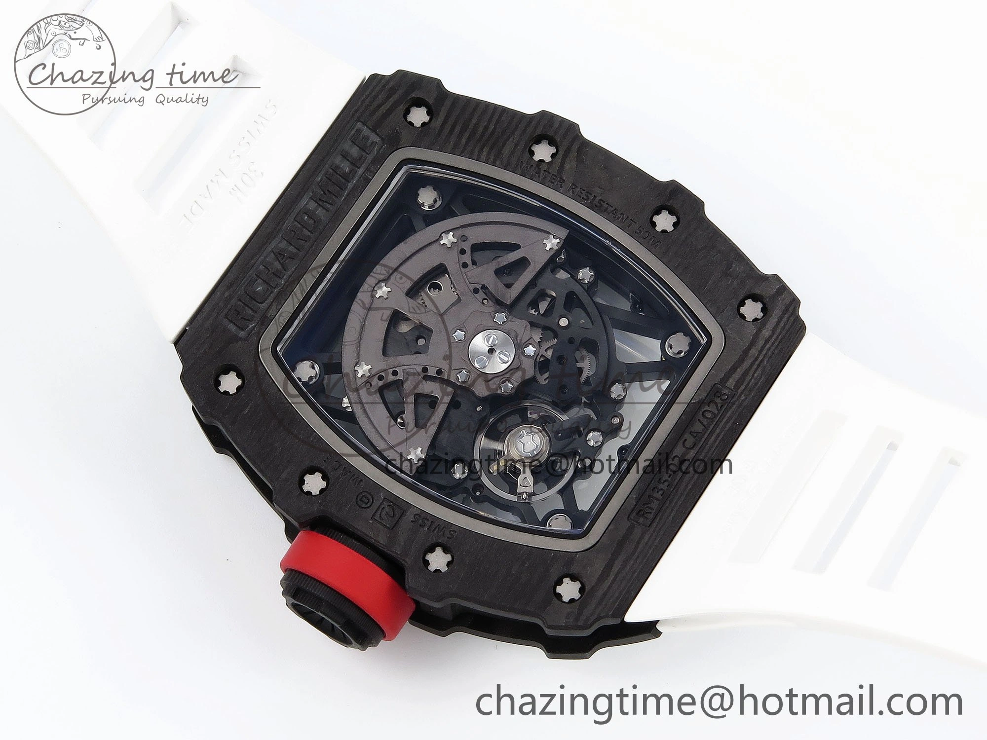 TimelessDesign RM035 Black Carbon SONIC Best Edition Skeleton Dial on White Rubber Strap Clone RMUL 9305