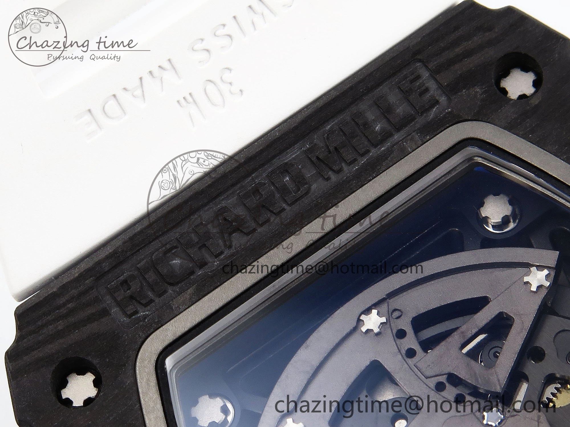 TimelessDesign RM035 Black Carbon SONIC Best Edition Skeleton Dial on White Rubber Strap Clone RMUL 9305