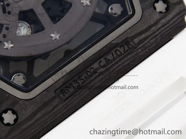 TimelessDesign RM035 Black Carbon SONIC Best Edition Skeleton Dial on White Rubber Strap Clone RMUL 9305