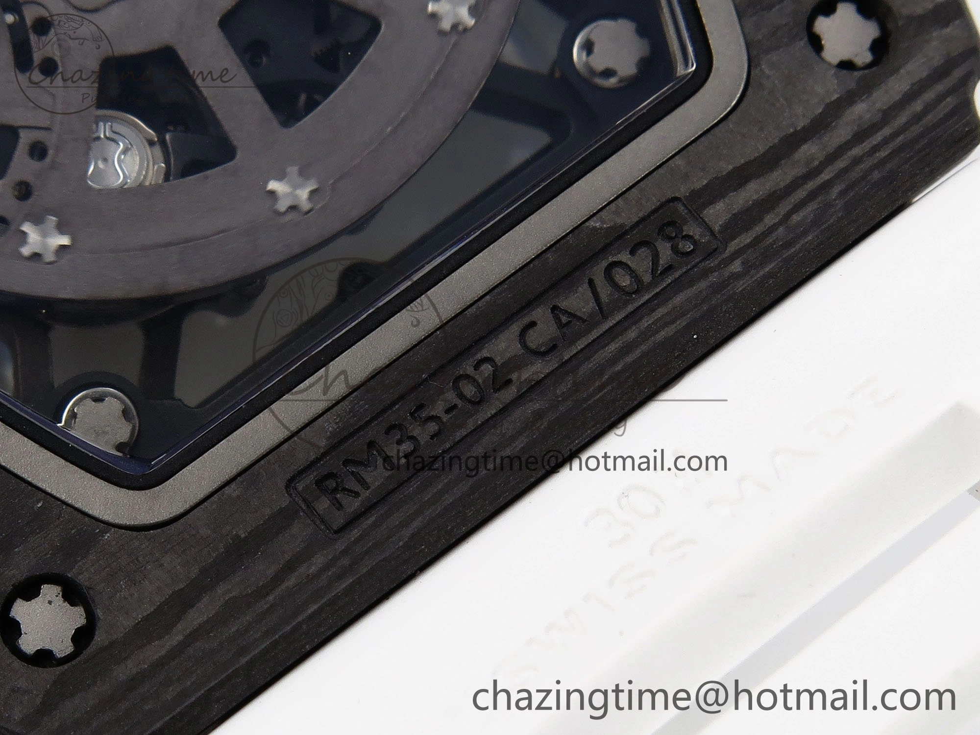 TimelessDesign RM035 Black Carbon SONIC Best Edition Skeleton Dial on White Rubber Strap Clone RMUL 9305