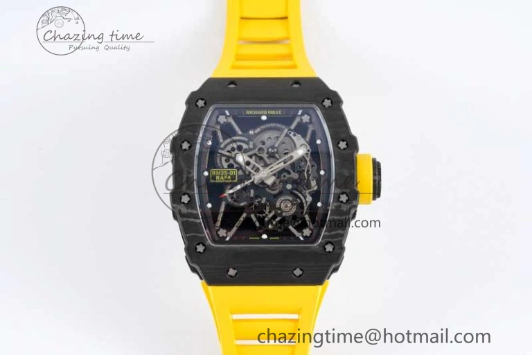 RM035 Black Carbon SONIC Best Edition Skeleton Dial on Yellow Rubber Strap Clone RMUL Sustainable 9354