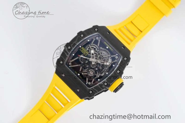RM035 Black Carbon SONIC Best Edition Skeleton Dial on Yellow Rubber Strap Clone RMUL Sustainable 9354