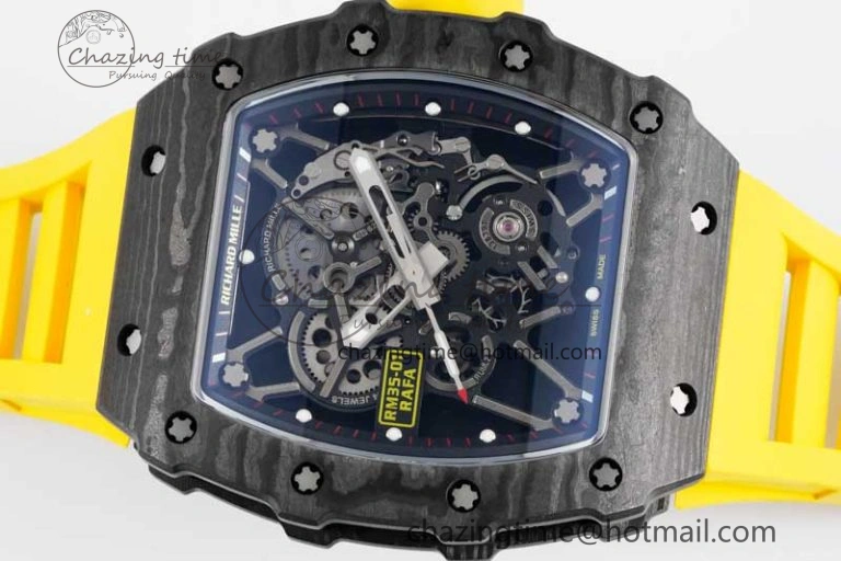 RM035 Black Carbon SONIC Best Edition Skeleton Dial on Yellow Rubber Strap Clone RMUL Sustainable 9354