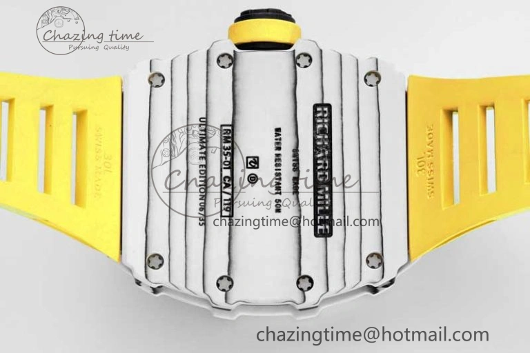 RM035 Black Carbon SONIC Best Edition Skeleton Dial on Yellow Rubber Strap Clone RMUL Sustainable 9354