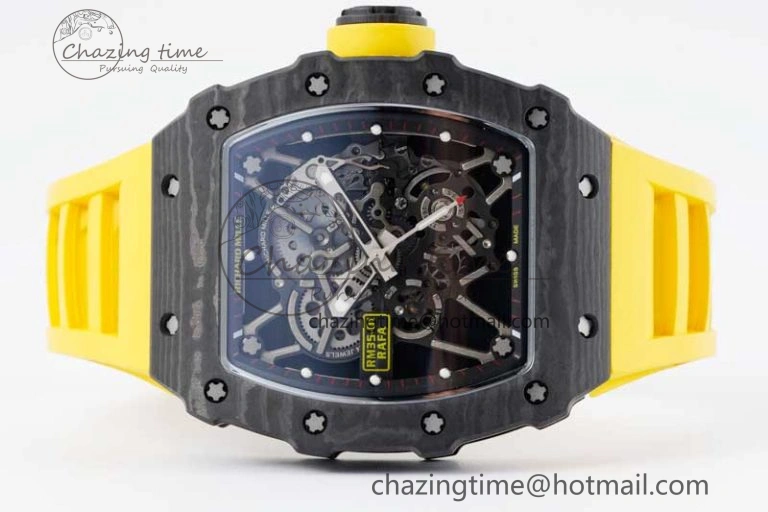 RM035 Black Carbon SONIC Best Edition Skeleton Dial on Yellow Rubber Strap Clone RMUL Sustainable 9354