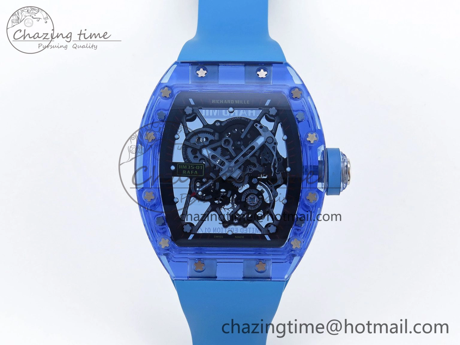 Sleek RM035 Blue Transparent RMF Best Edition Skeleton Dial on Blue Rubber Strap Clone RMUL 9323