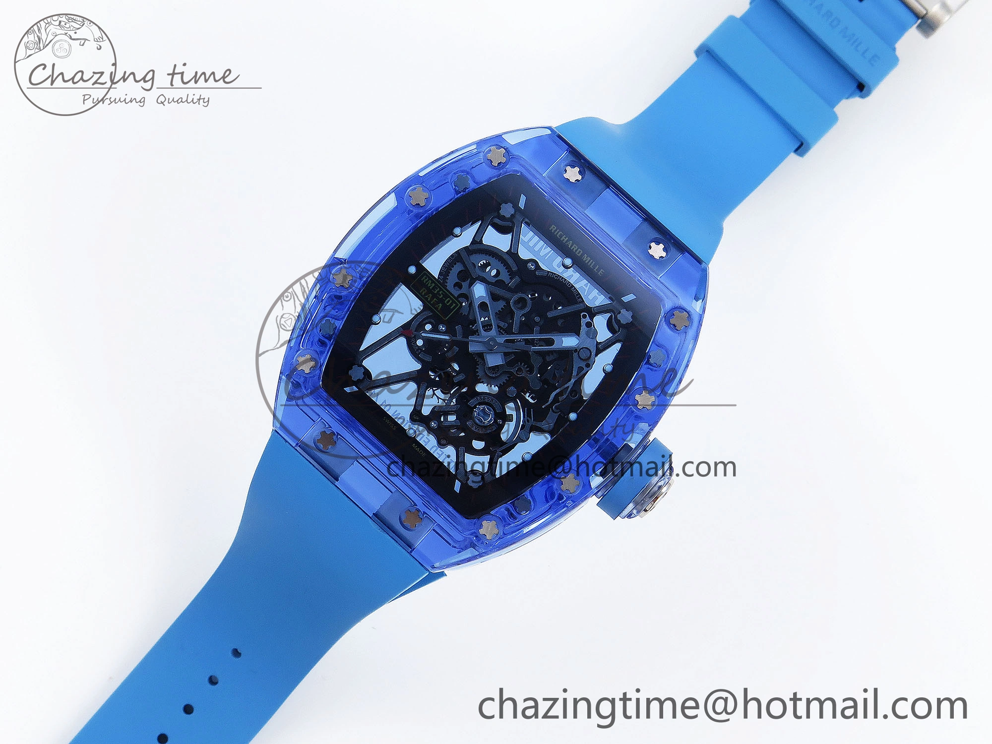 Sleek RM035 Blue Transparent RMF Best Edition Skeleton Dial on Blue Rubber Strap Clone RMUL 9323