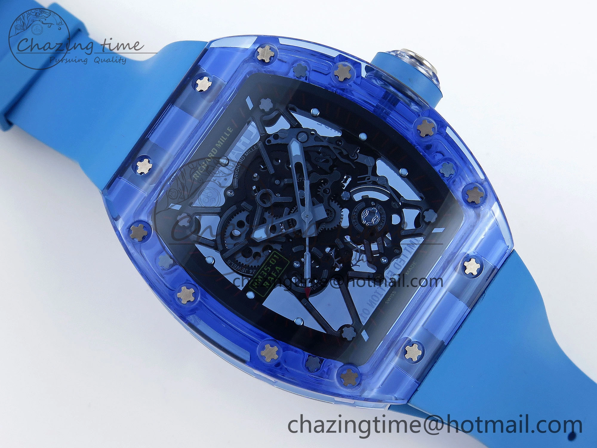 Sleek RM035 Blue Transparent RMF Best Edition Skeleton Dial on Blue Rubber Strap Clone RMUL 9323