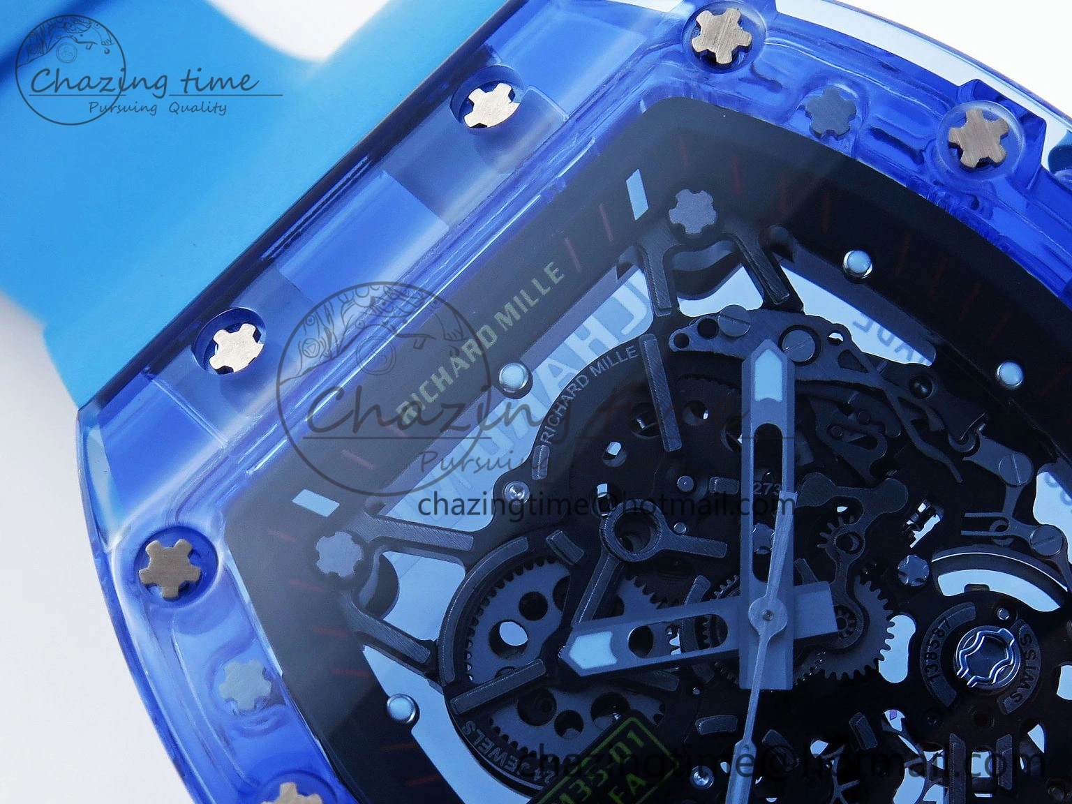 Sleek RM035 Blue Transparent RMF Best Edition Skeleton Dial on Blue Rubber Strap Clone RMUL 9323