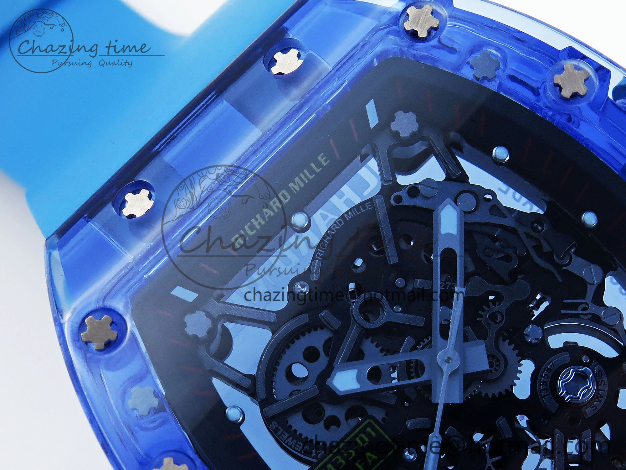 Sleek RM035 Blue Transparent RMF Best Edition Skeleton Dial on Blue Rubber Strap Clone RMUL 9323