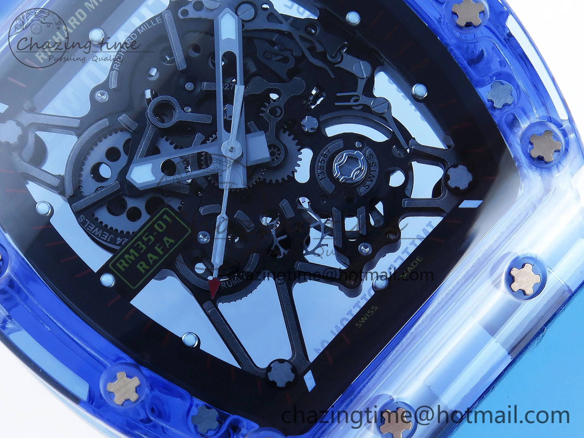 Sleek RM035 Blue Transparent RMF Best Edition Skeleton Dial on Blue Rubber Strap Clone RMUL 9323