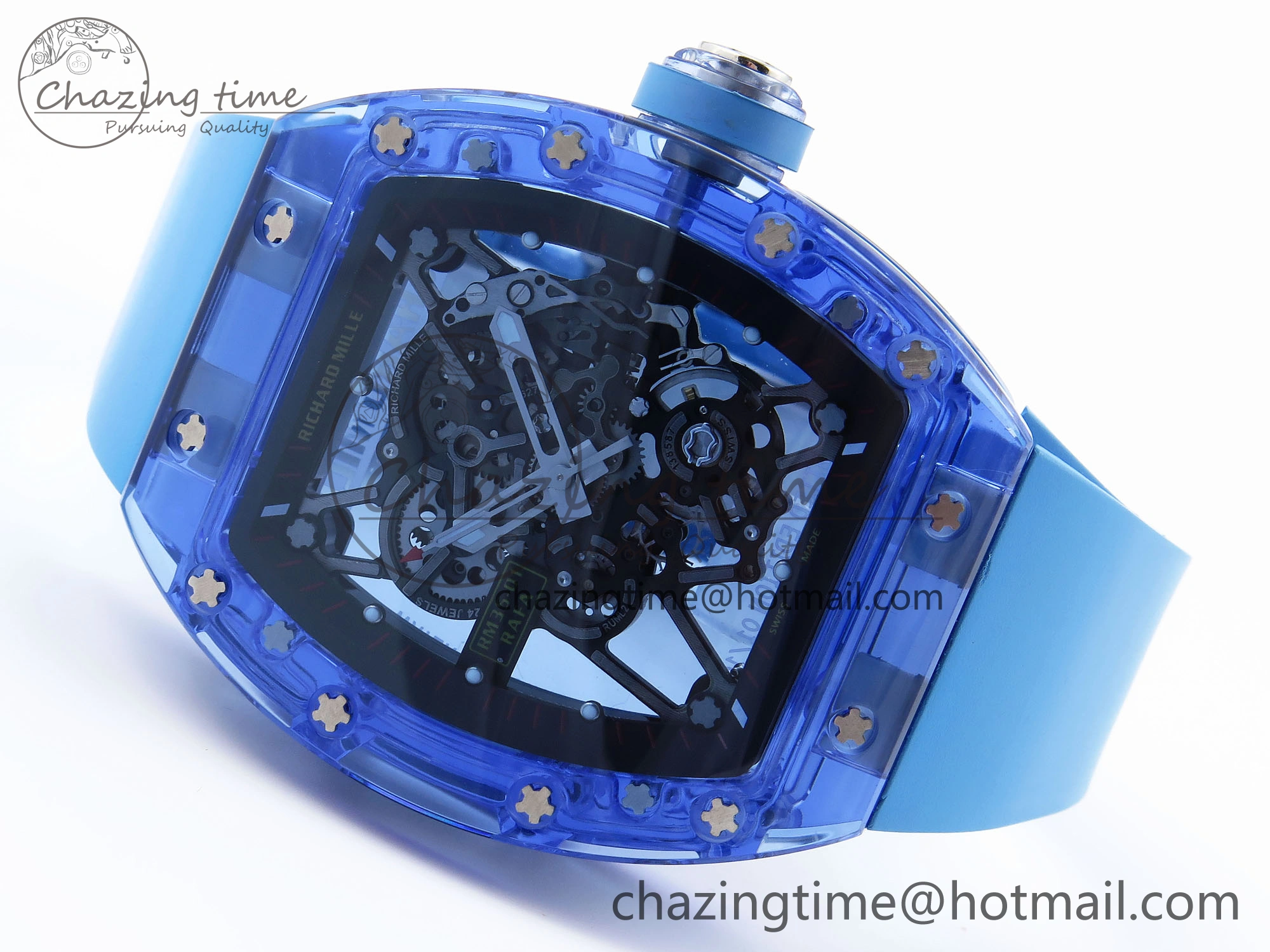 Sleek RM035 Blue Transparent RMF Best Edition Skeleton Dial on Blue Rubber Strap Clone RMUL 9323