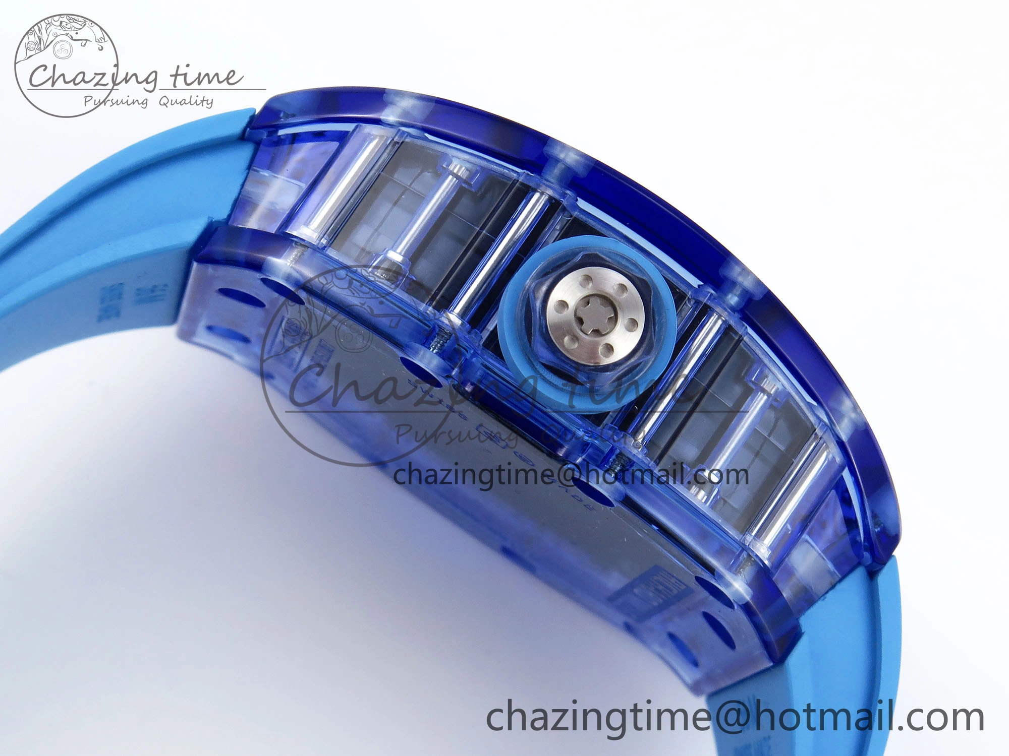 Sleek RM035 Blue Transparent RMF Best Edition Skeleton Dial on Blue Rubber Strap Clone RMUL 9323
