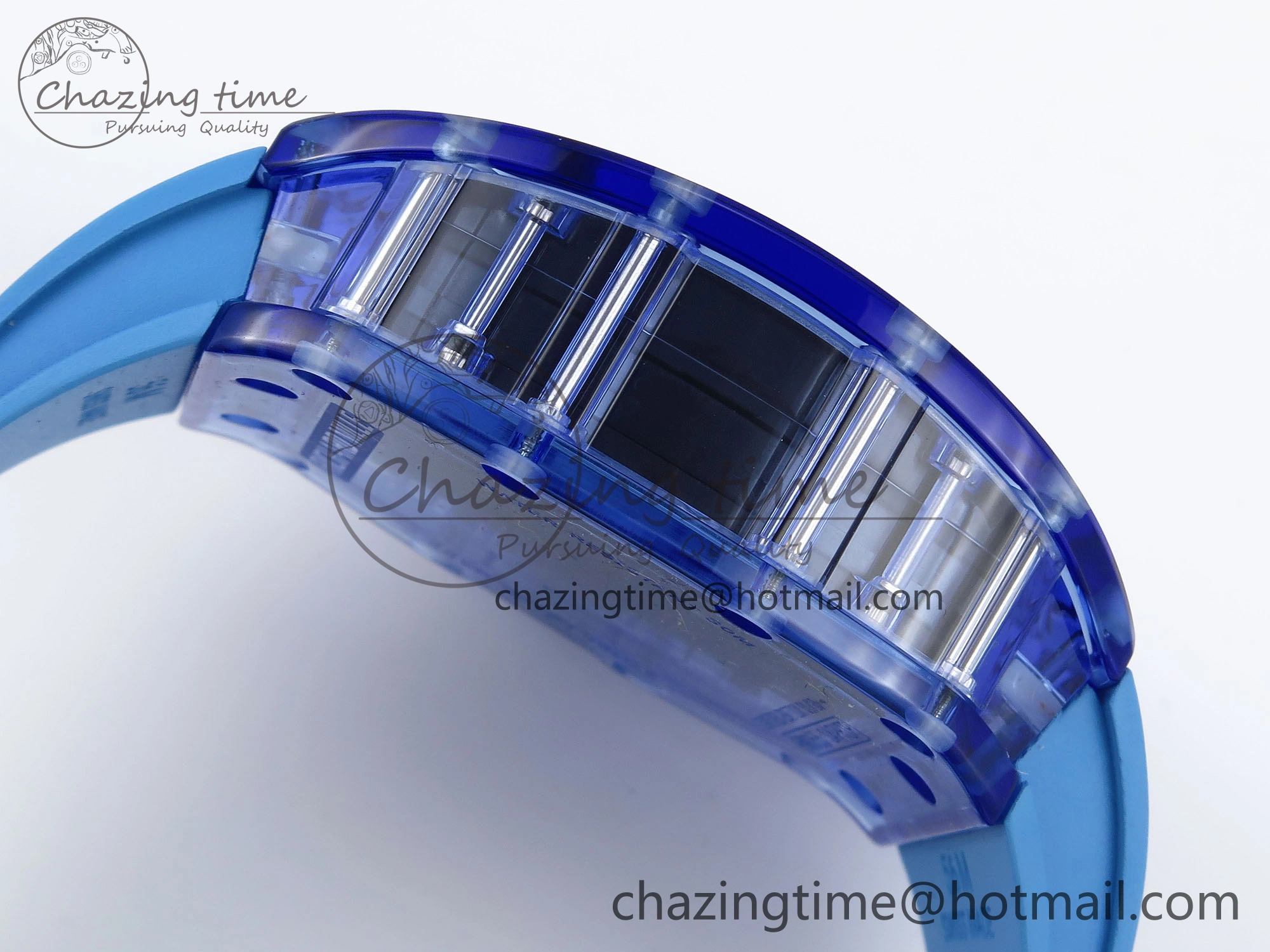 Sleek RM035 Blue Transparent RMF Best Edition Skeleton Dial on Blue Rubber Strap Clone RMUL 9323