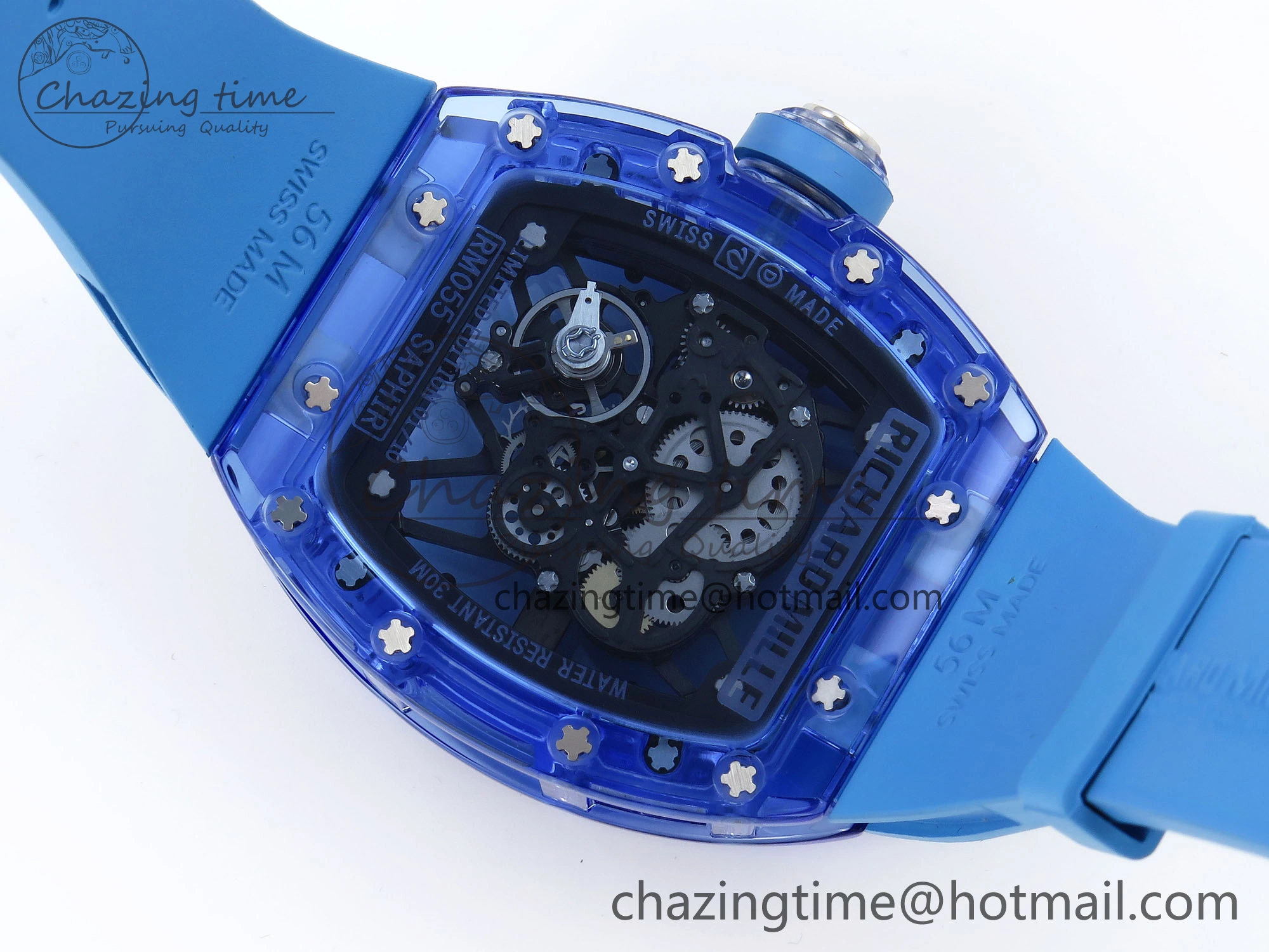 Sleek RM035 Blue Transparent RMF Best Edition Skeleton Dial on Blue Rubber Strap Clone RMUL 9323