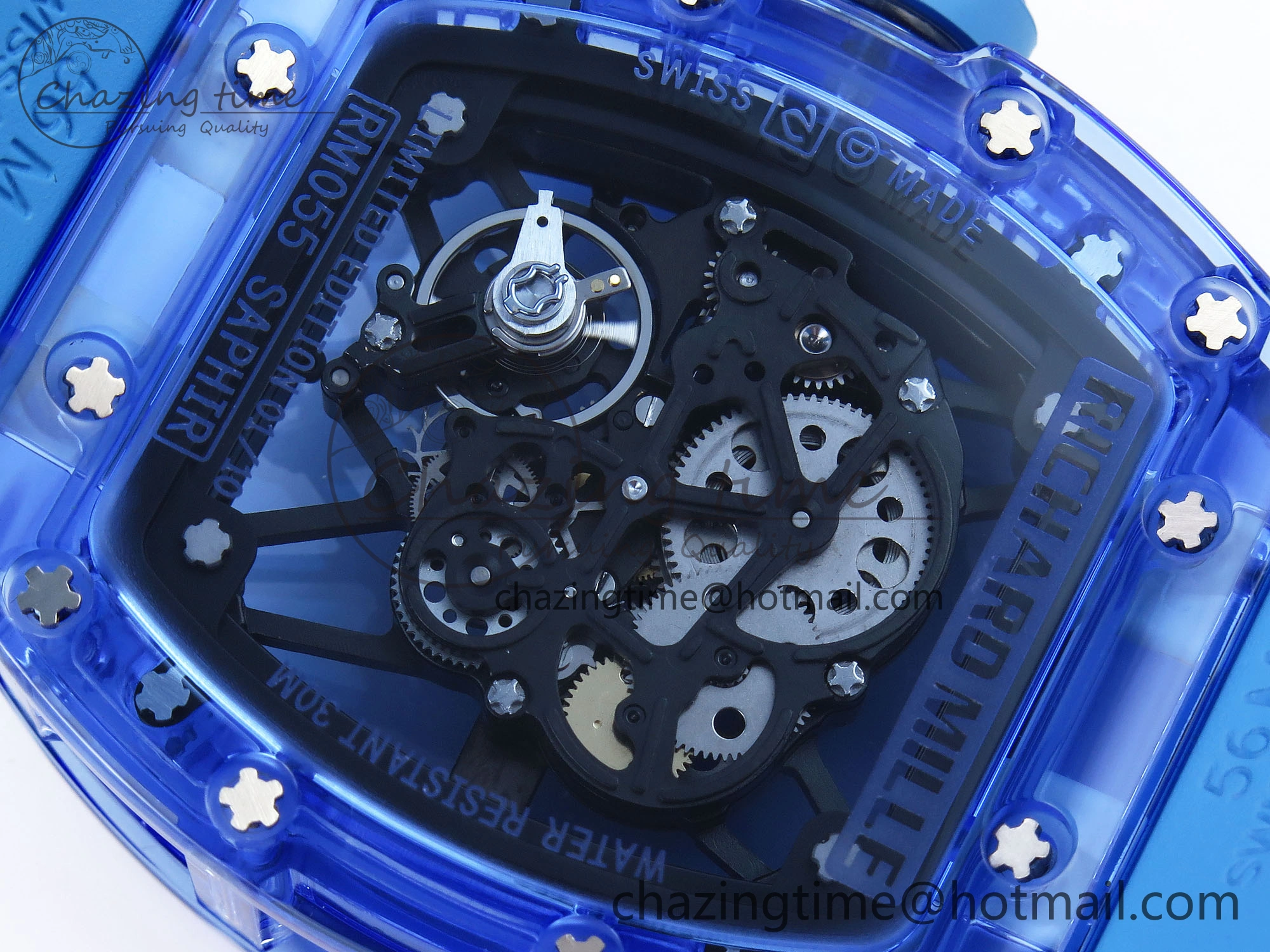 Sleek RM035 Blue Transparent RMF Best Edition Skeleton Dial on Blue Rubber Strap Clone RMUL 9323