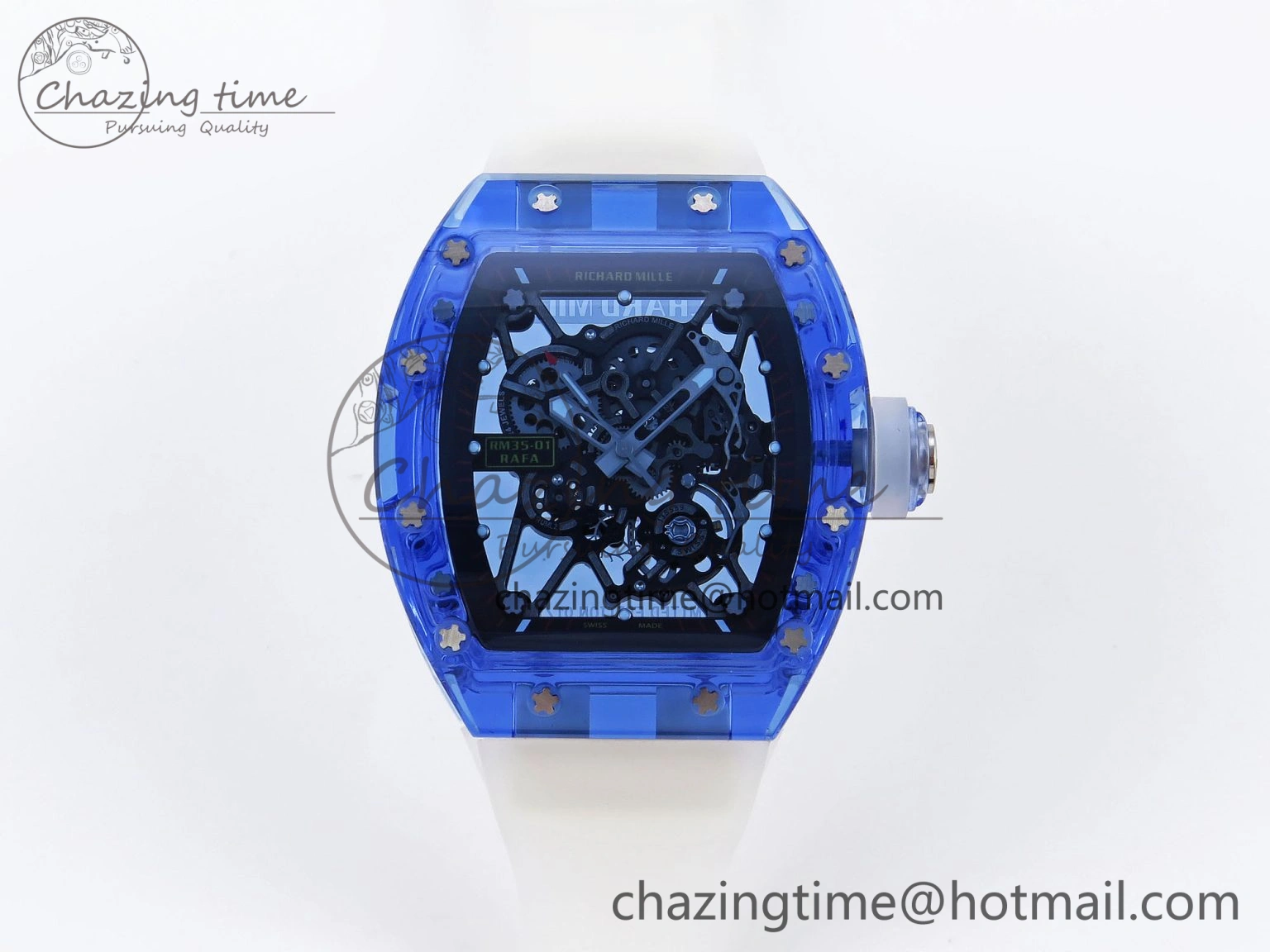 EasyCare RM035 Blue Transparent RMF Best Edition Skeleton Dial on Translucent Rubber Strap Clone RMUL 9325