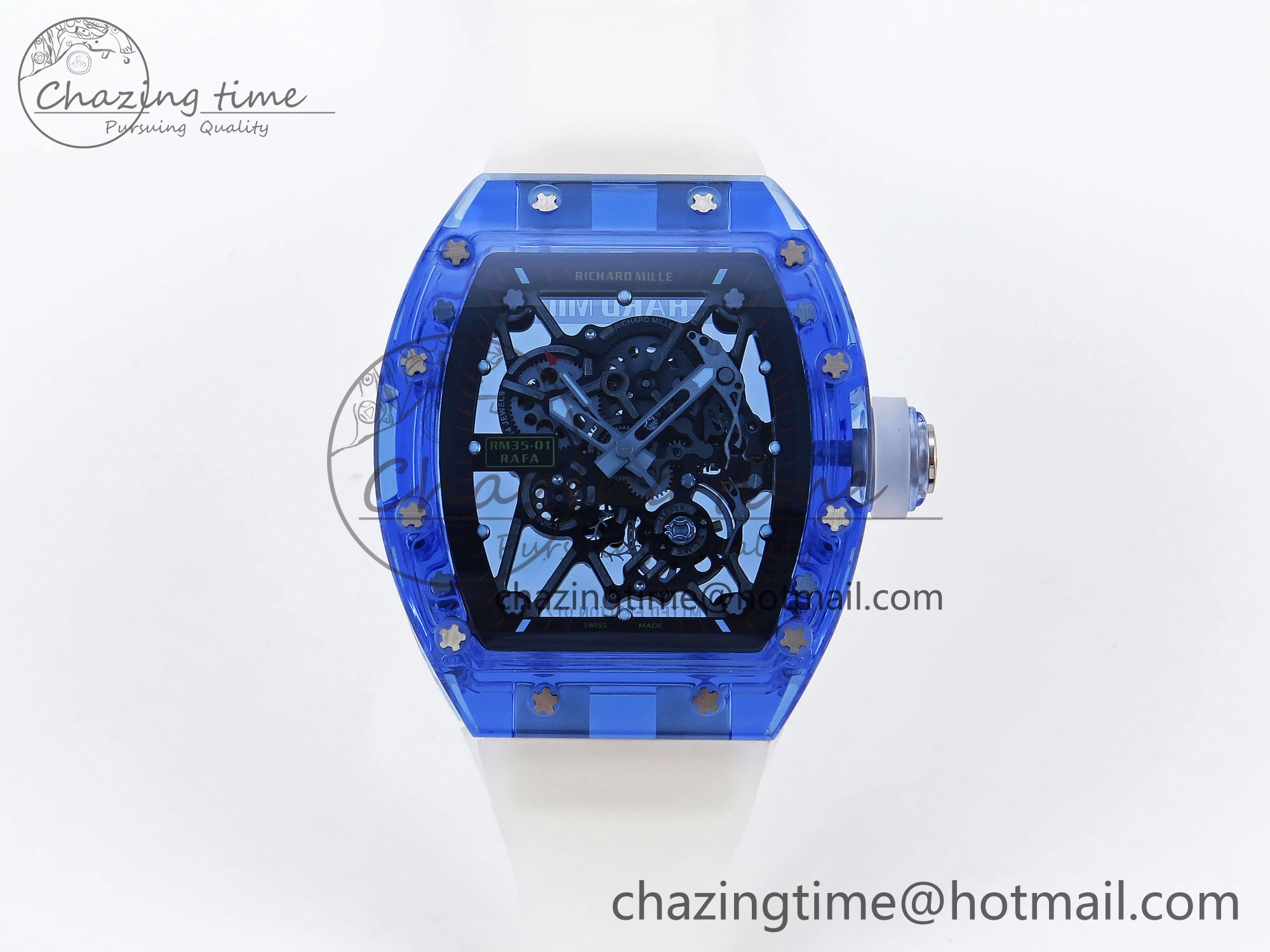 EasyCare RM035 Blue Transparent RMF Best Edition Skeleton Dial on Translucent Rubber Strap Clone RMUL 9325