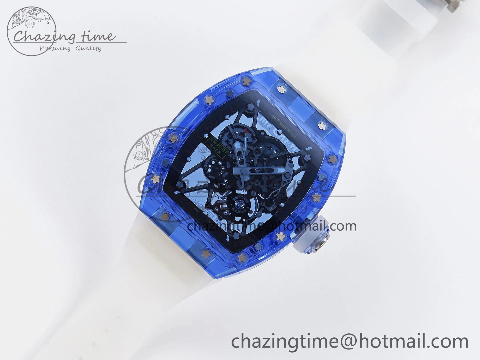 EasyCare RM035 Blue Transparent RMF Best Edition Skeleton Dial on Translucent Rubber Strap Clone RMUL 9325