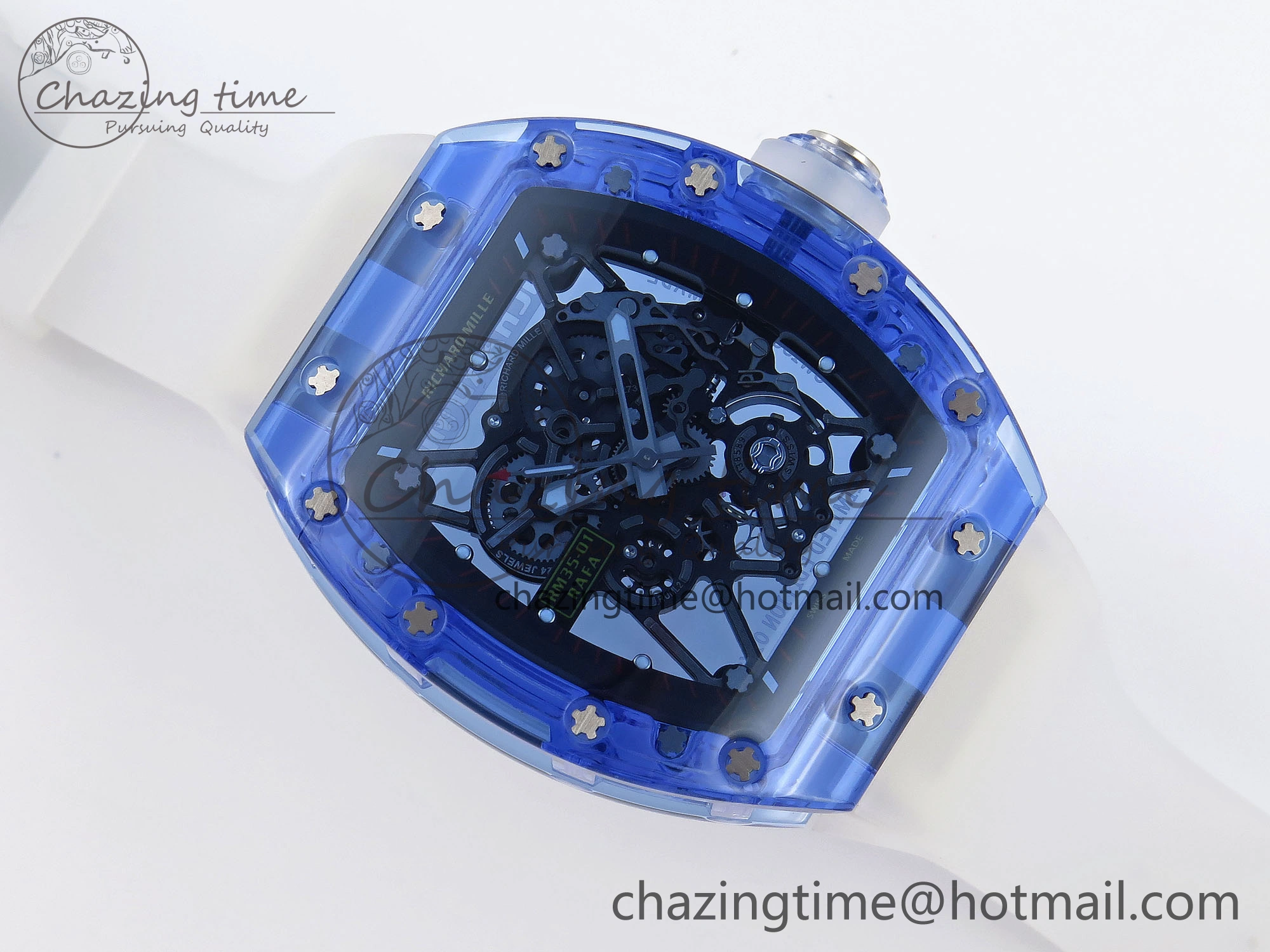 EasyCare RM035 Blue Transparent RMF Best Edition Skeleton Dial on Translucent Rubber Strap Clone RMUL 9325