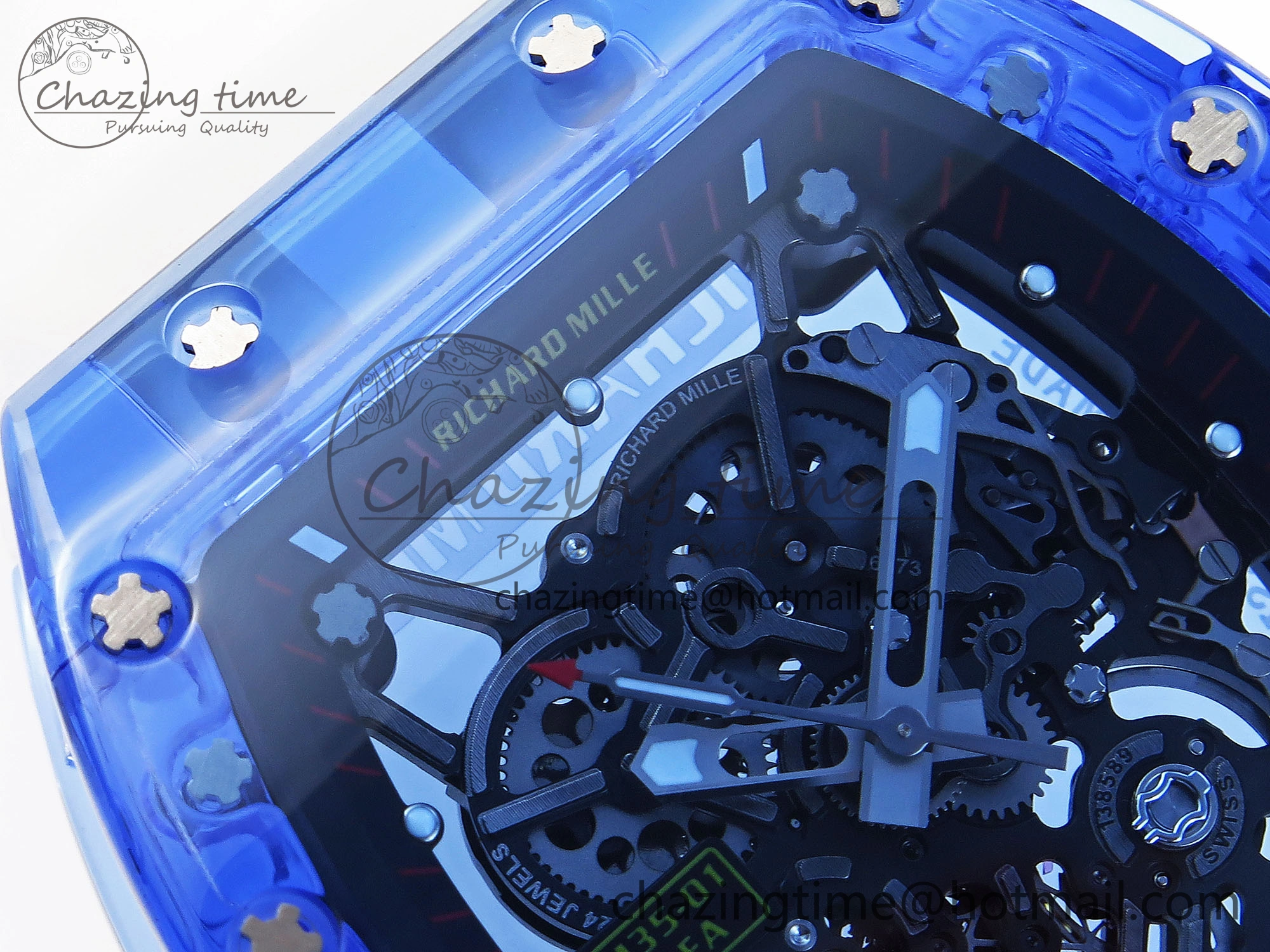 EasyCare RM035 Blue Transparent RMF Best Edition Skeleton Dial on Translucent Rubber Strap Clone RMUL 9325