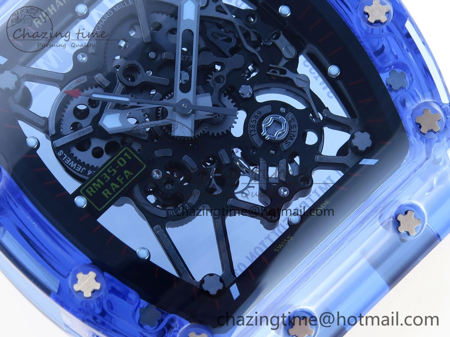 EasyCare RM035 Blue Transparent RMF Best Edition Skeleton Dial on Translucent Rubber Strap Clone RMUL 9325