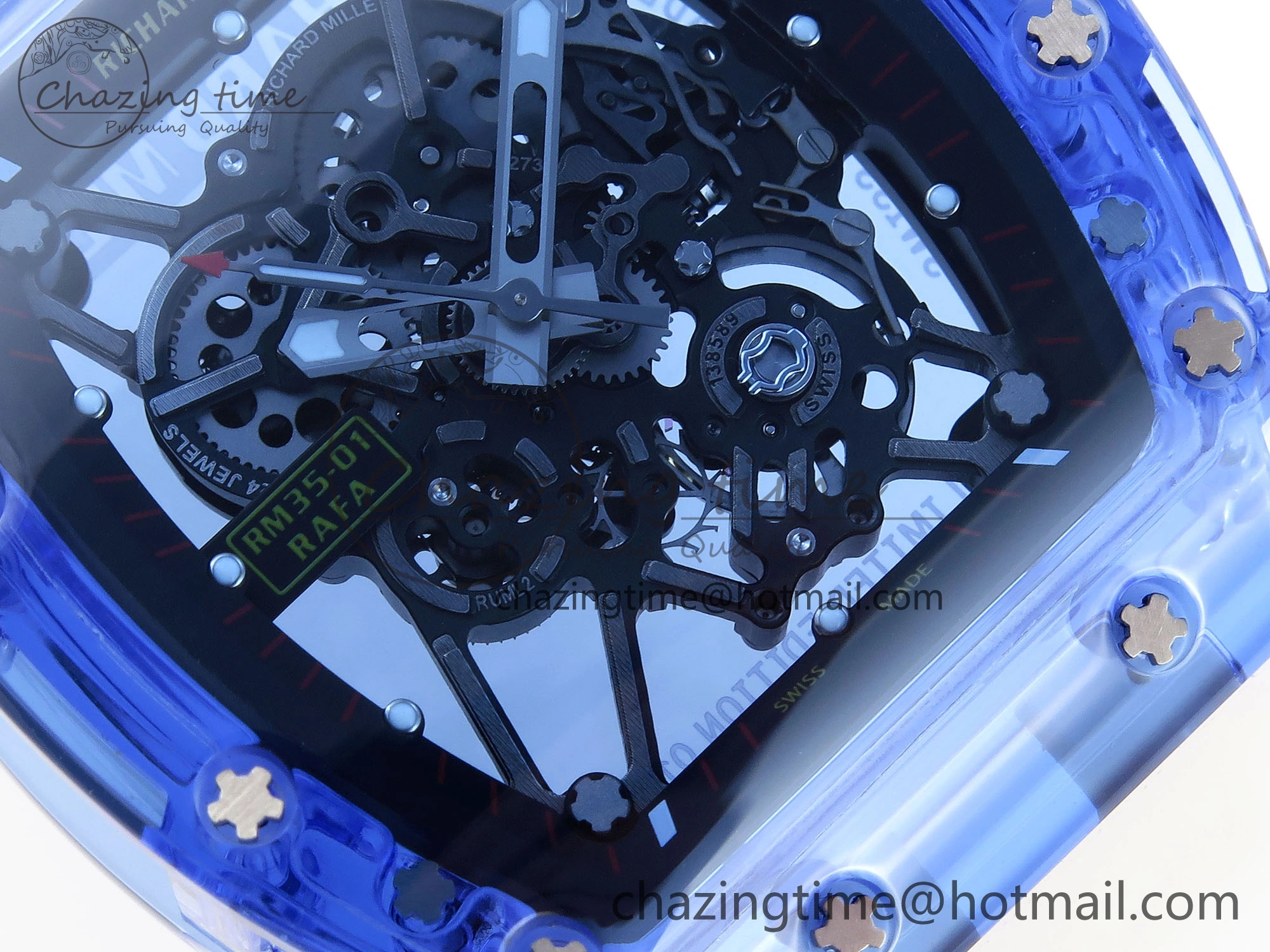 EasyCare RM035 Blue Transparent RMF Best Edition Skeleton Dial on Translucent Rubber Strap Clone RMUL 9325