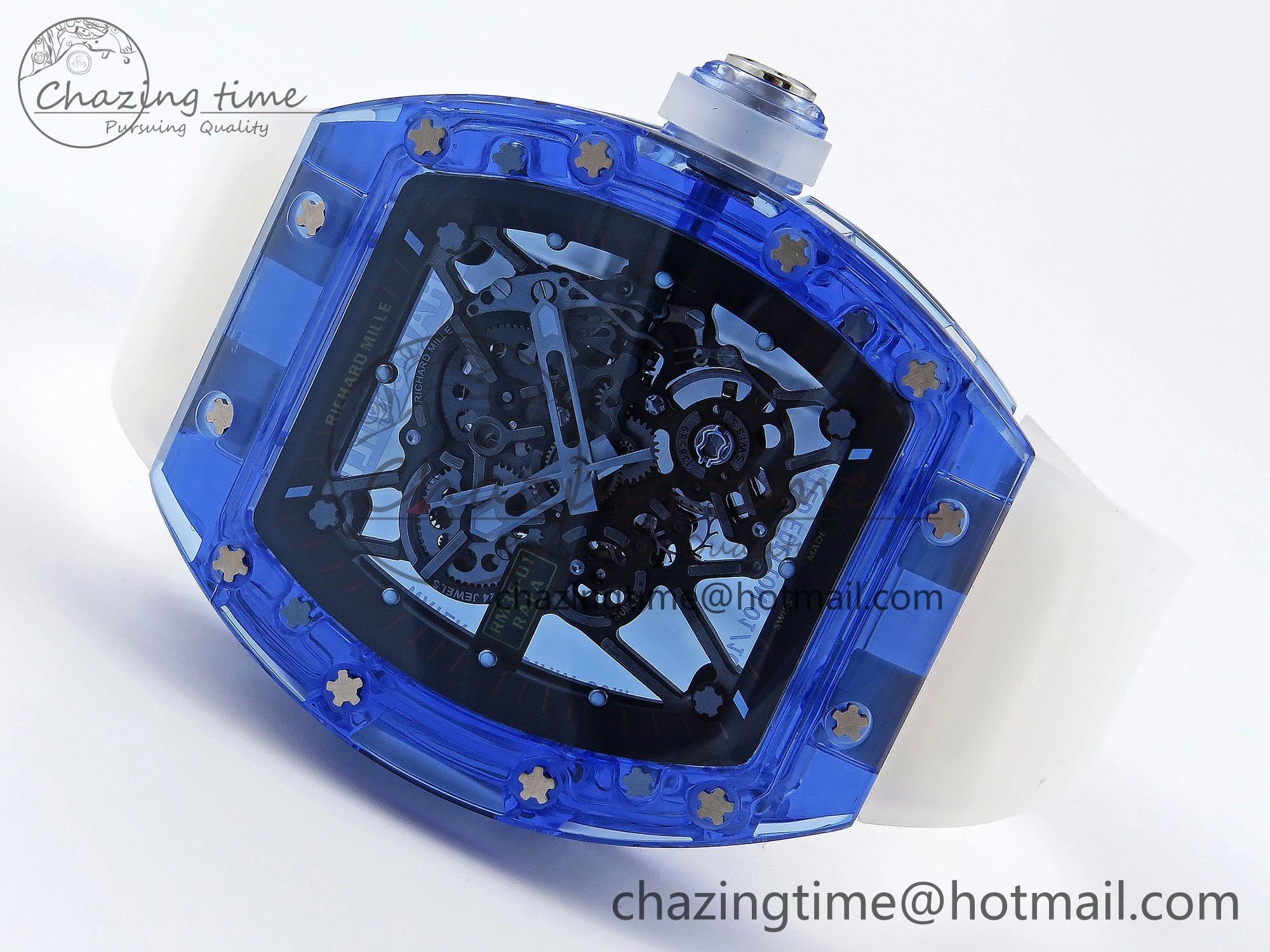 EasyCare RM035 Blue Transparent RMF Best Edition Skeleton Dial on Translucent Rubber Strap Clone RMUL 9325
