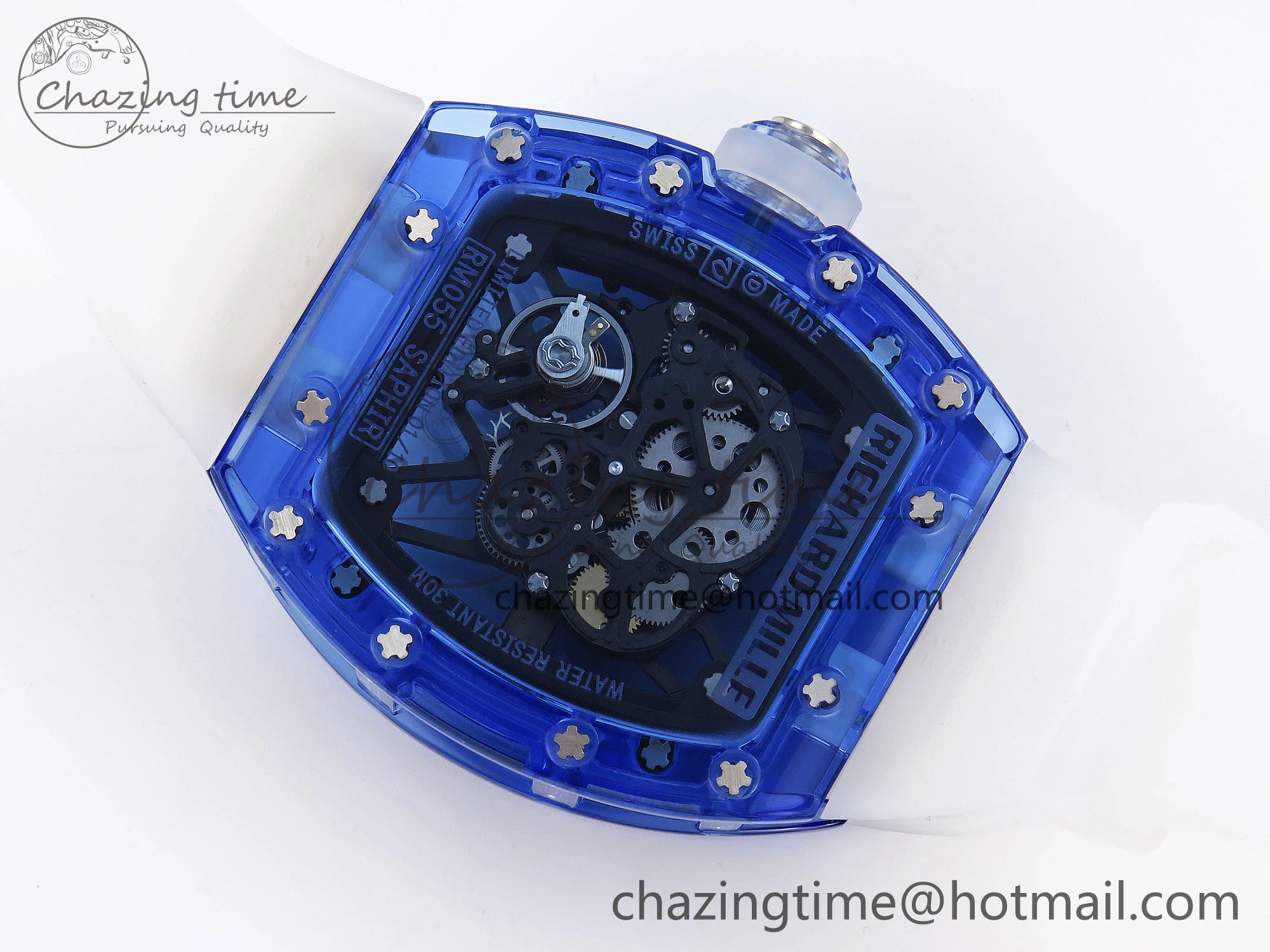EasyCare RM035 Blue Transparent RMF Best Edition Skeleton Dial on Translucent Rubber Strap Clone RMUL 9325