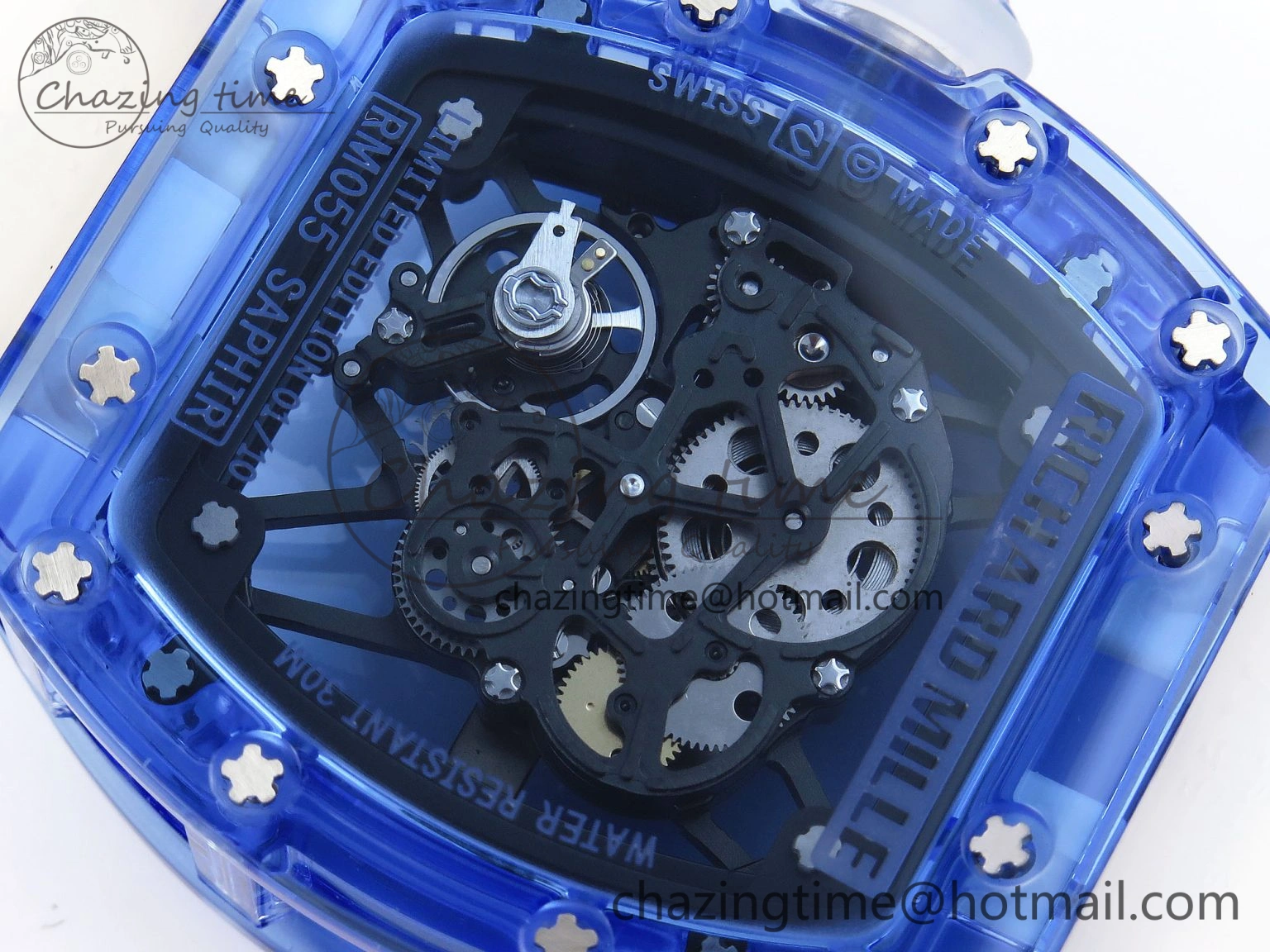 EasyCare RM035 Blue Transparent RMF Best Edition Skeleton Dial on Translucent Rubber Strap Clone RMUL 9325