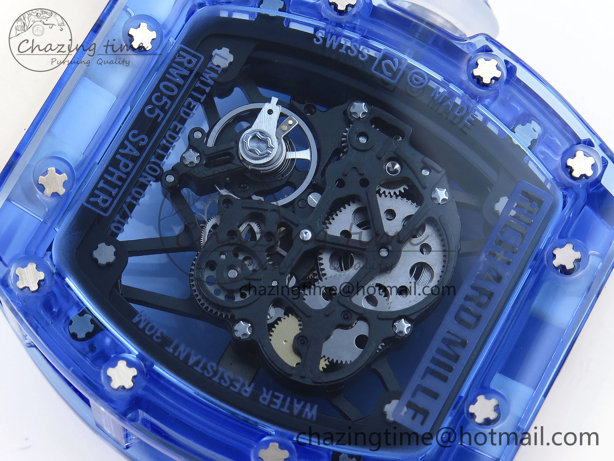 EasyCare RM035 Blue Transparent RMF Best Edition Skeleton Dial on Translucent Rubber Strap Clone RMUL 9325