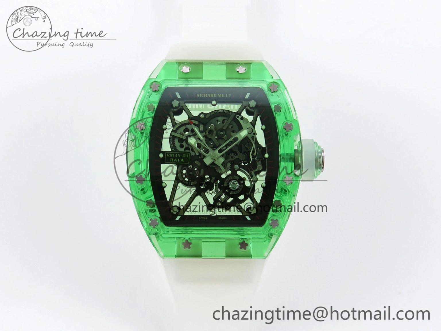RM035 Green Transparent RMF Best Edition Skeleton Dial on Translucent Rubber Strap Clone RMUL Original 9330