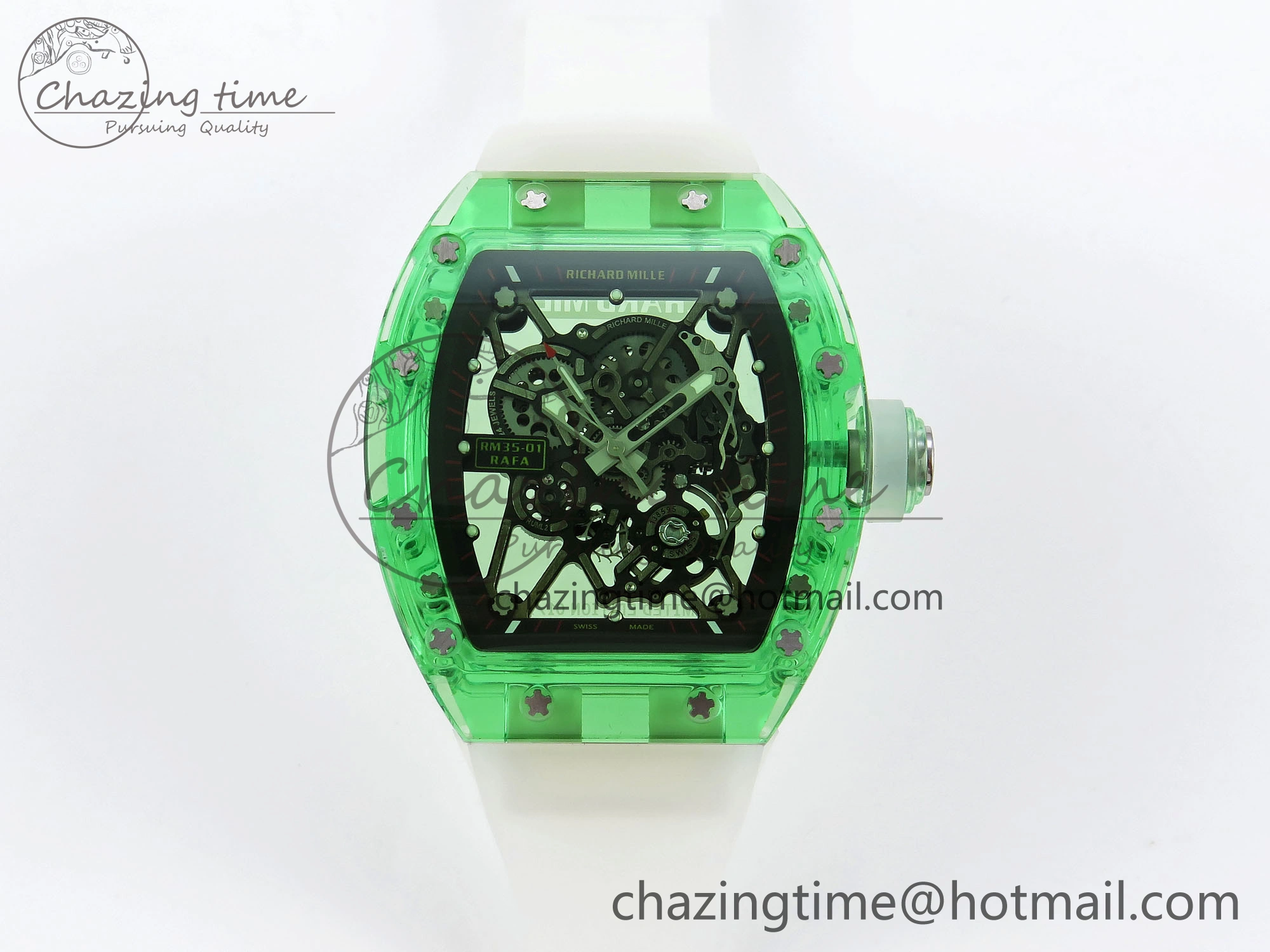 RM035 Green Transparent RMF Best Edition Skeleton Dial on Translucent Rubber Strap Clone RMUL Original 9330